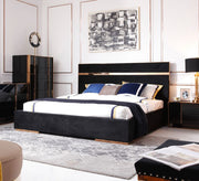 Black velvet bed with elegant gold details - Vitrine Furniture - Furniture