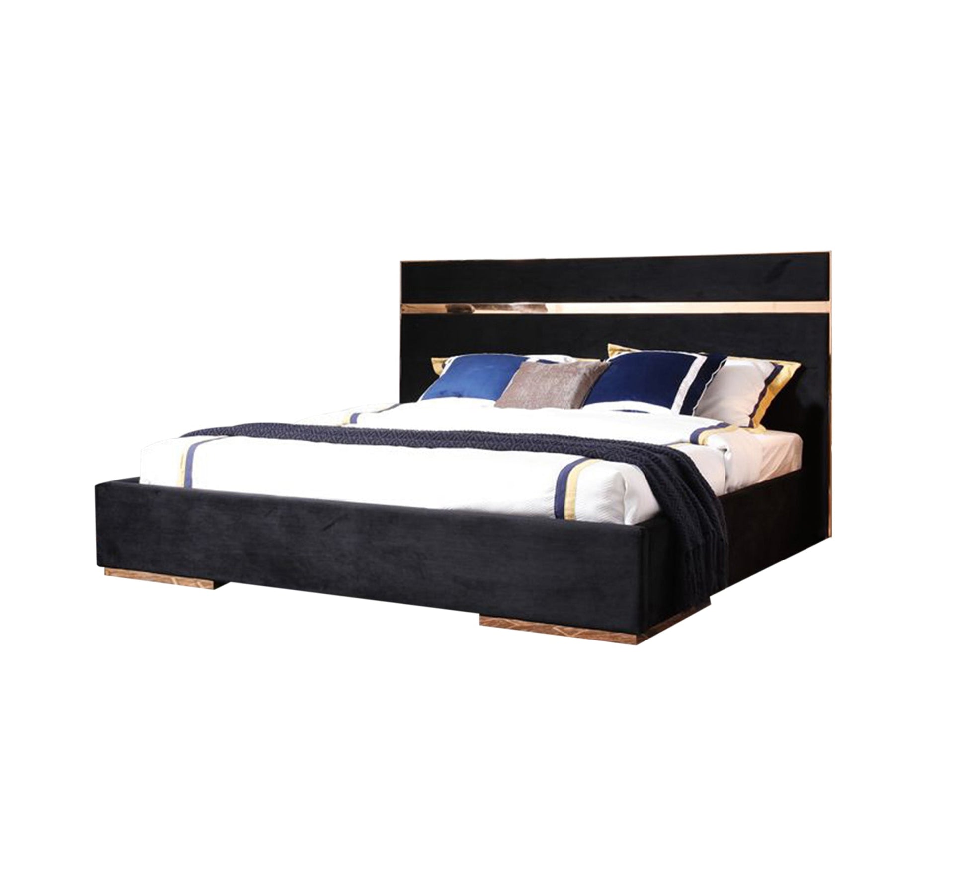 Black velvet bed with elegant gold details - Vitrine Furniture - Furniture