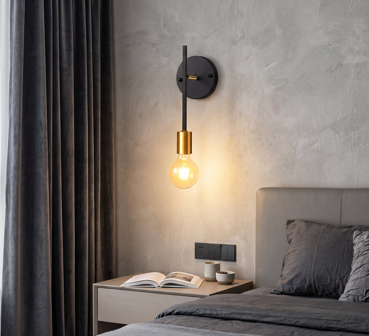 Black Vertical Rod Gold Socket Sconce - Vitrine Furniture - Wall Sconce