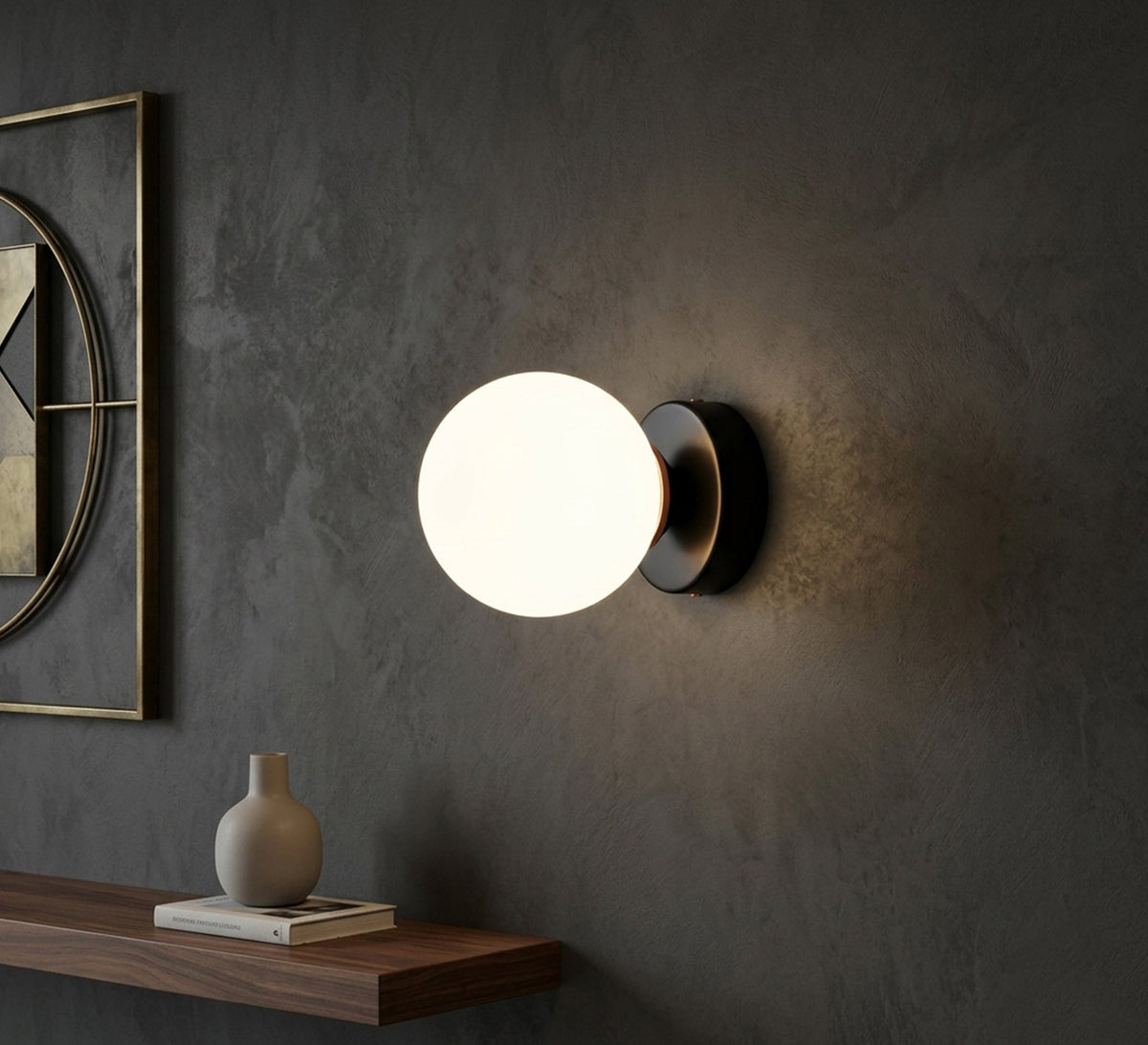 Black Wall Sconce with Opal Globe - Vitrine Furniture - Ceiling lights