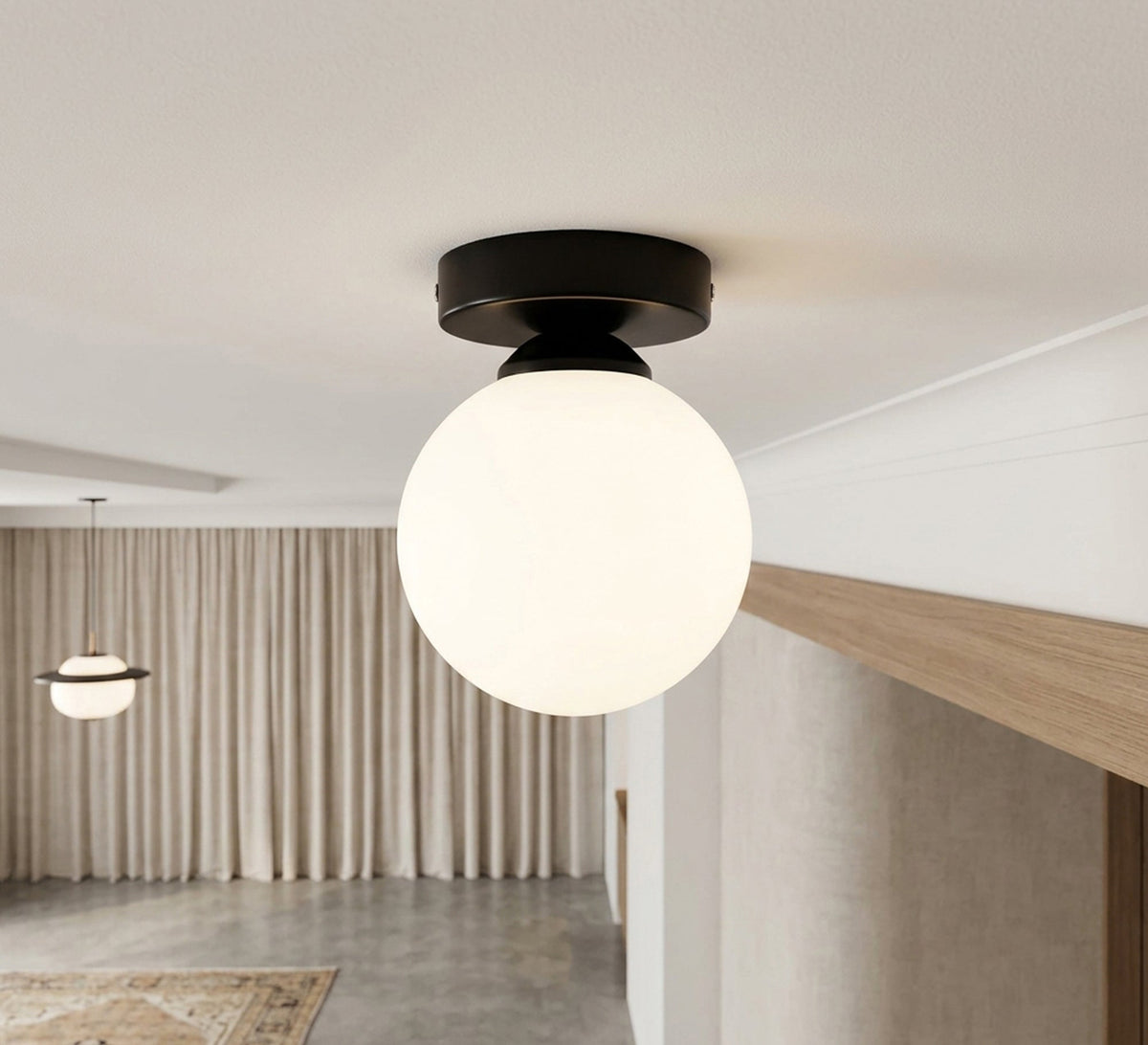 Black Wall Sconce with Opal Globe - Vitrine Furniture - Ceiling lights