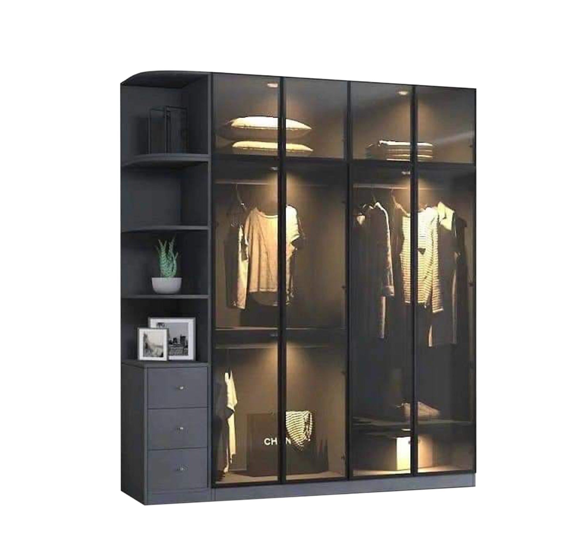 Black Wardrobe Elegant Style with Honey Glass - Vitrine Furniture - Furniture