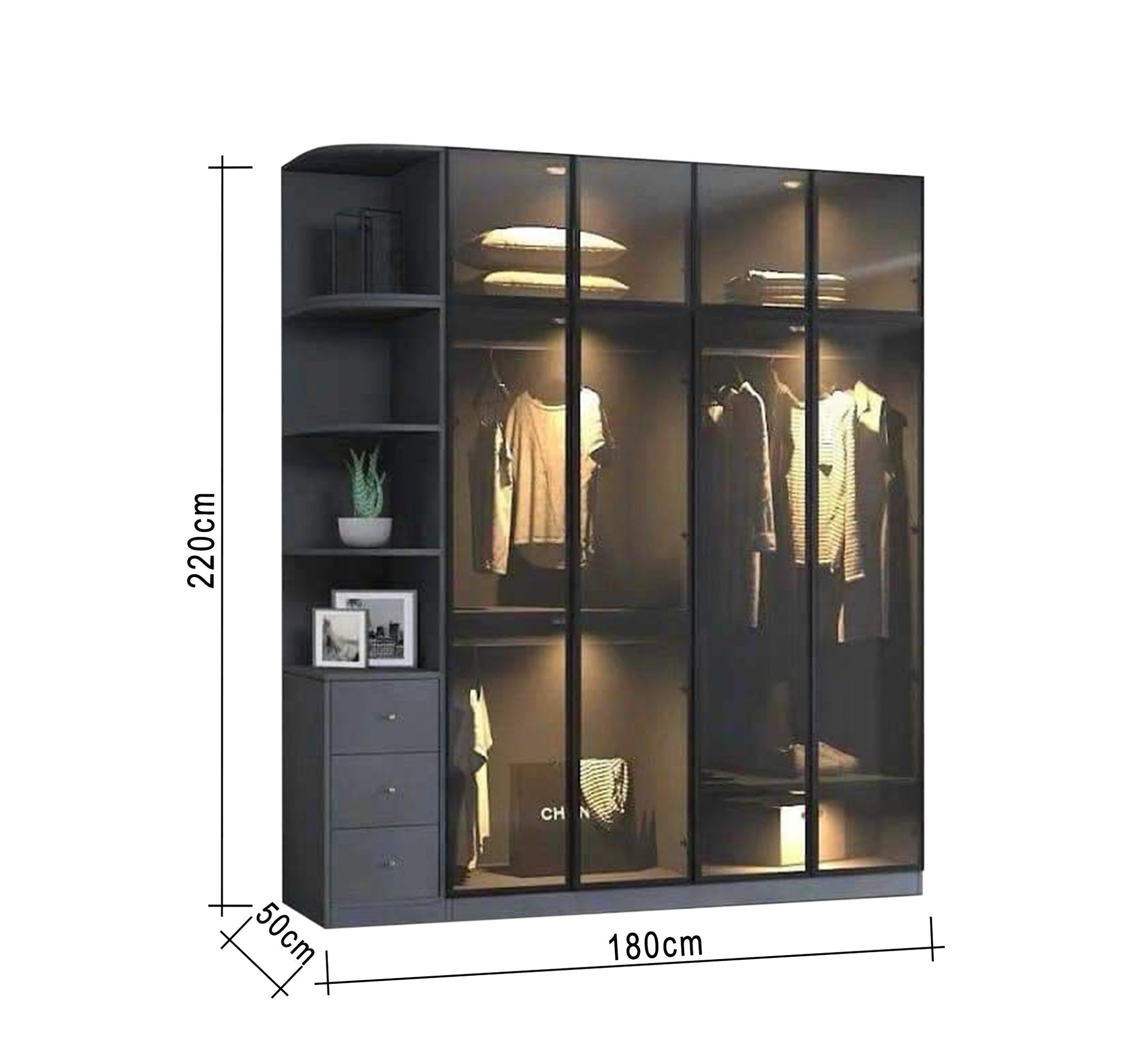 Black Wardrobe Elegant Style with Honey Glass - Vitrine Furniture - Furniture