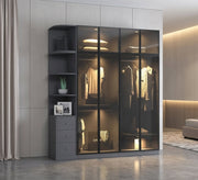 Black Wardrobe Elegant Style with Honey Glass - Vitrine Furniture - Wardrobes