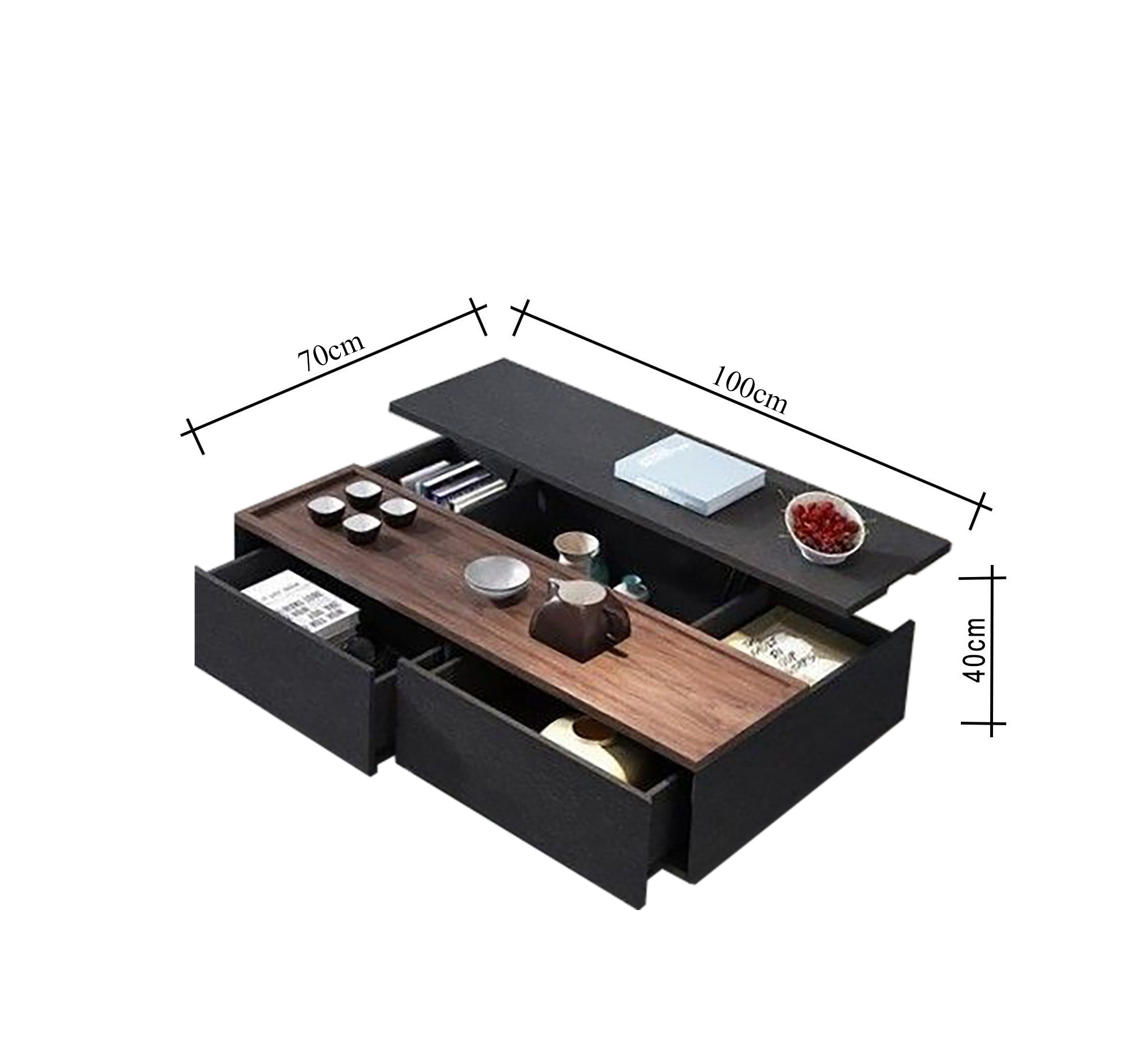 Black - Wood TV Unit & Table Duo - Vitrine Furniture - Furniture
