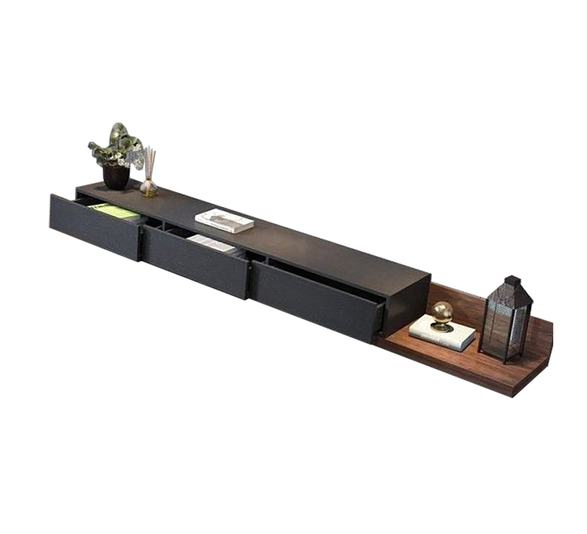 Black - Wood TV Unit & Table Duo - Vitrine Furniture - Furniture