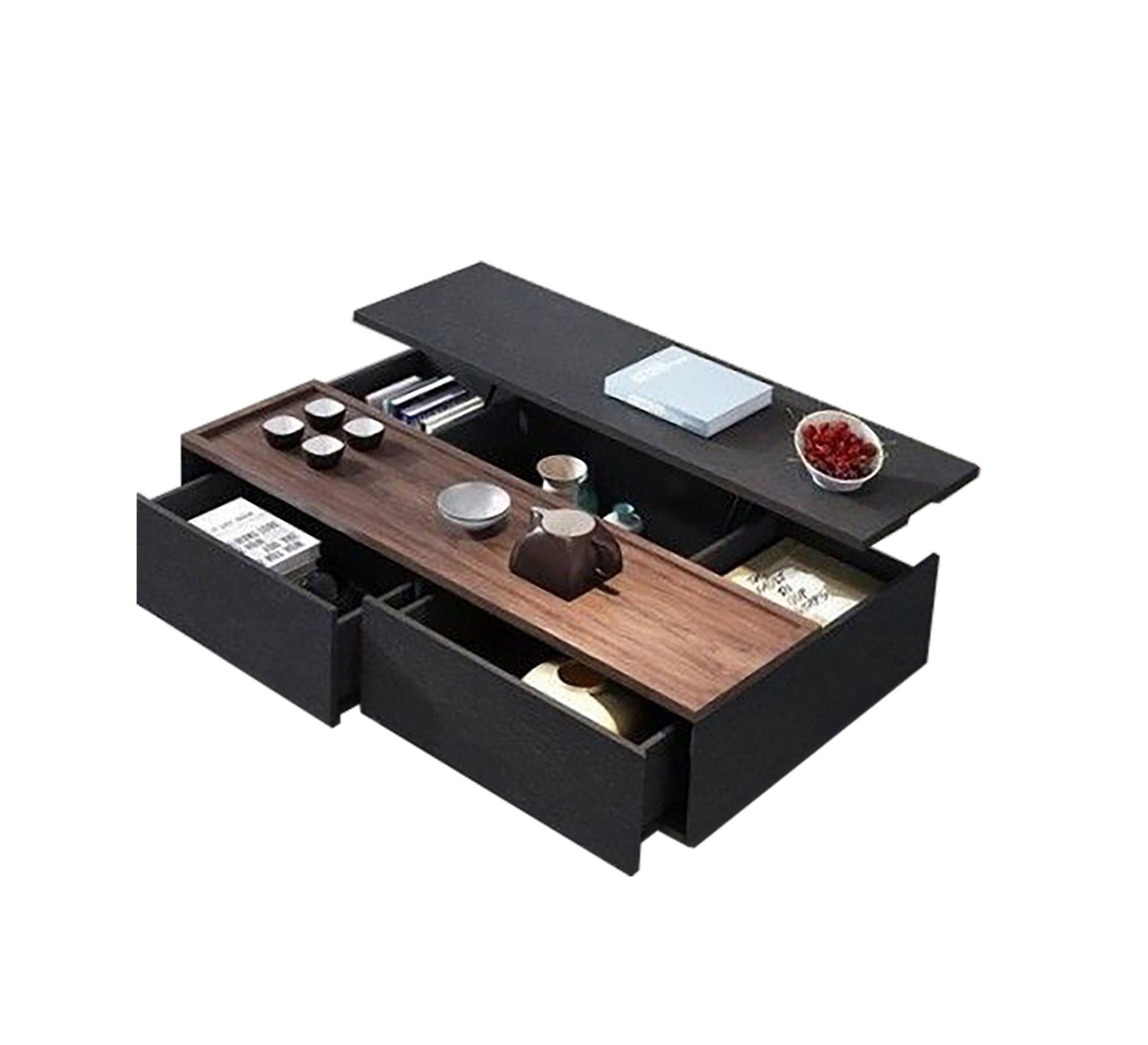 Black - Wood TV Unit & Table Duo - Vitrine Furniture - Furniture