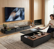 Black - Wood TV Unit & Table Duo - Vitrine Furniture - TV Table & Cabinet