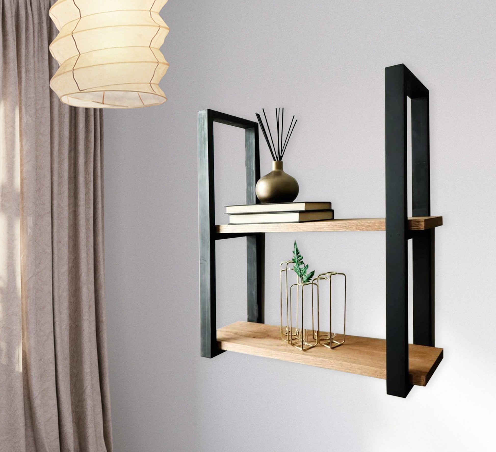 Black*beige wooden hanging shelf - Vitrine Furniture - Furniture