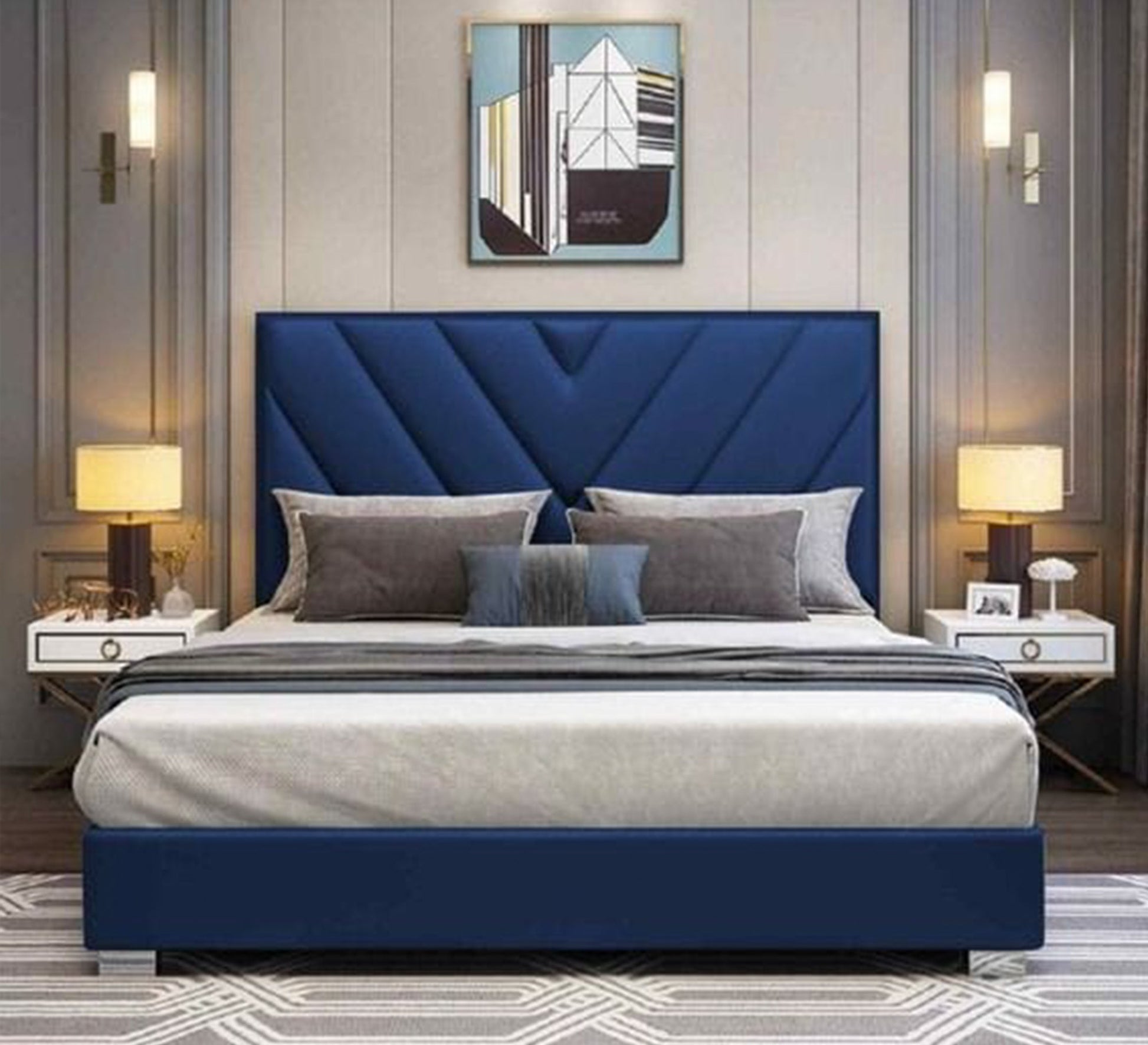 Blue bed with diagonal sevens - Vitrine Furniture - Furniture