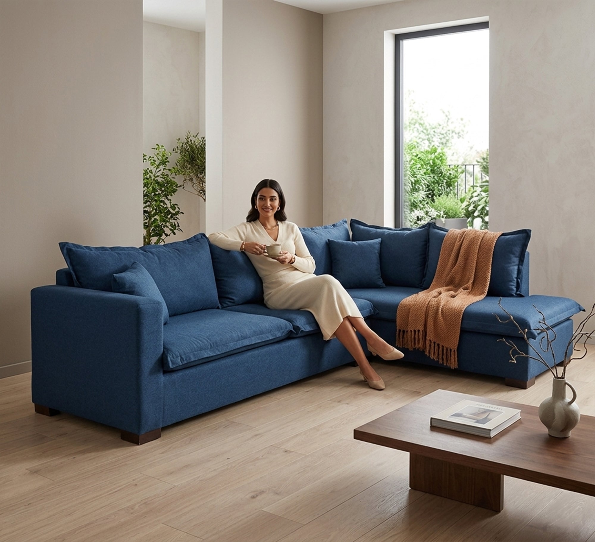 Blue L - shaped sofa - Vitrine Furniture - L - shape sofa set