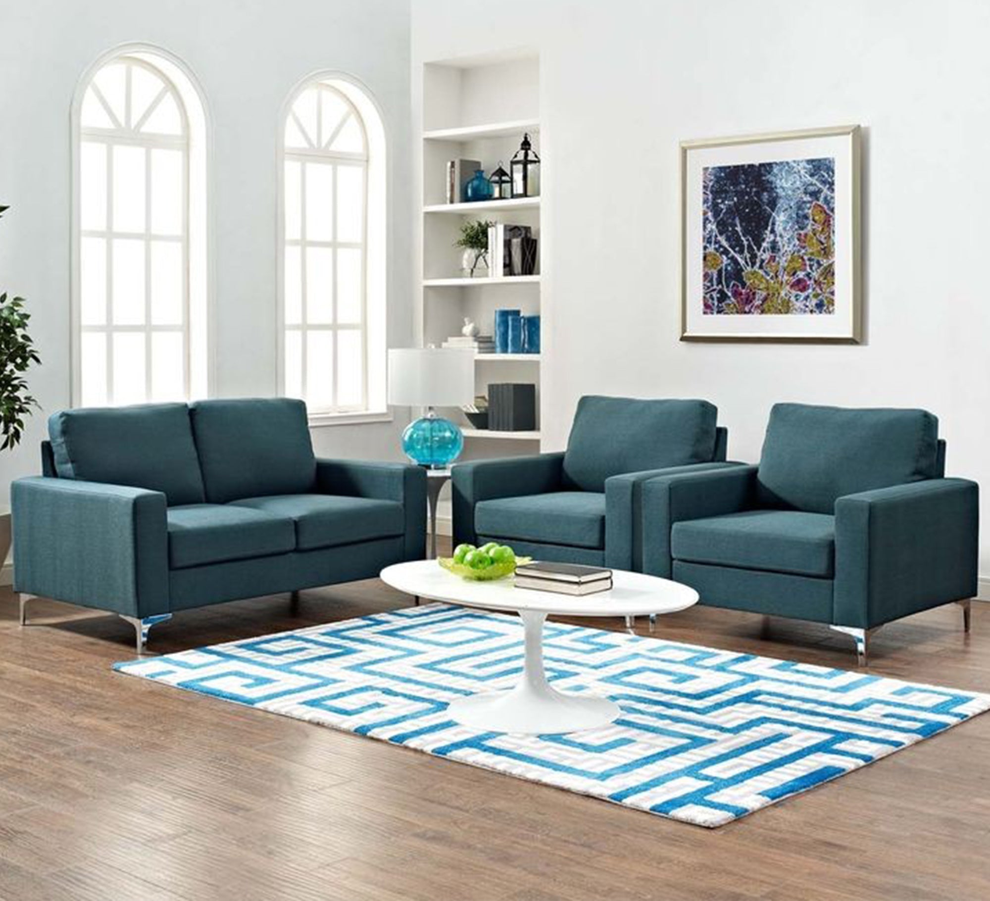 Blue living room set with simple modern design - Vitrine Furniture - Furniture