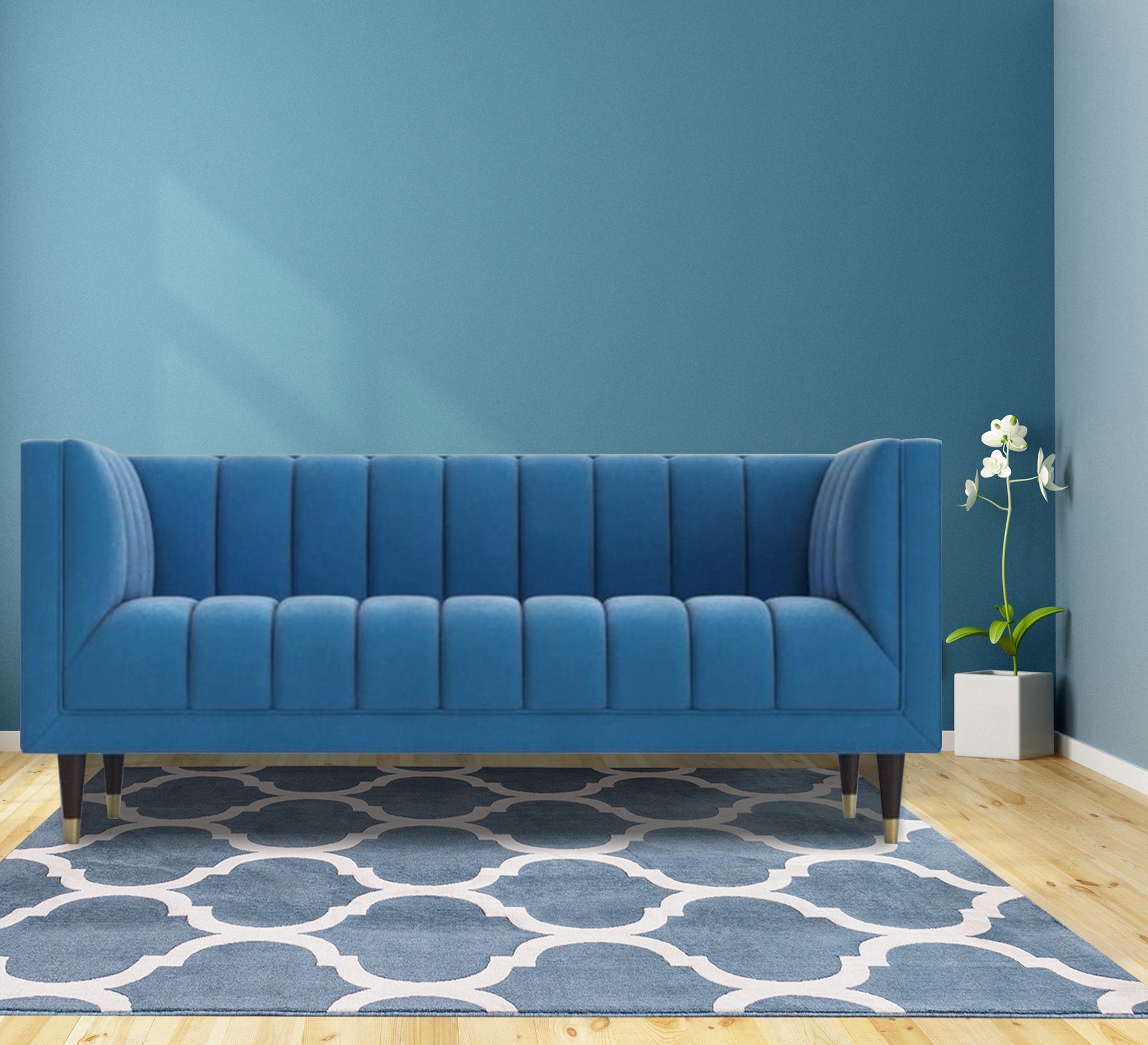 Blue Sofa: Recessed Lines for Modern Elegance - Vitrine Furniture - Living room Sofas
