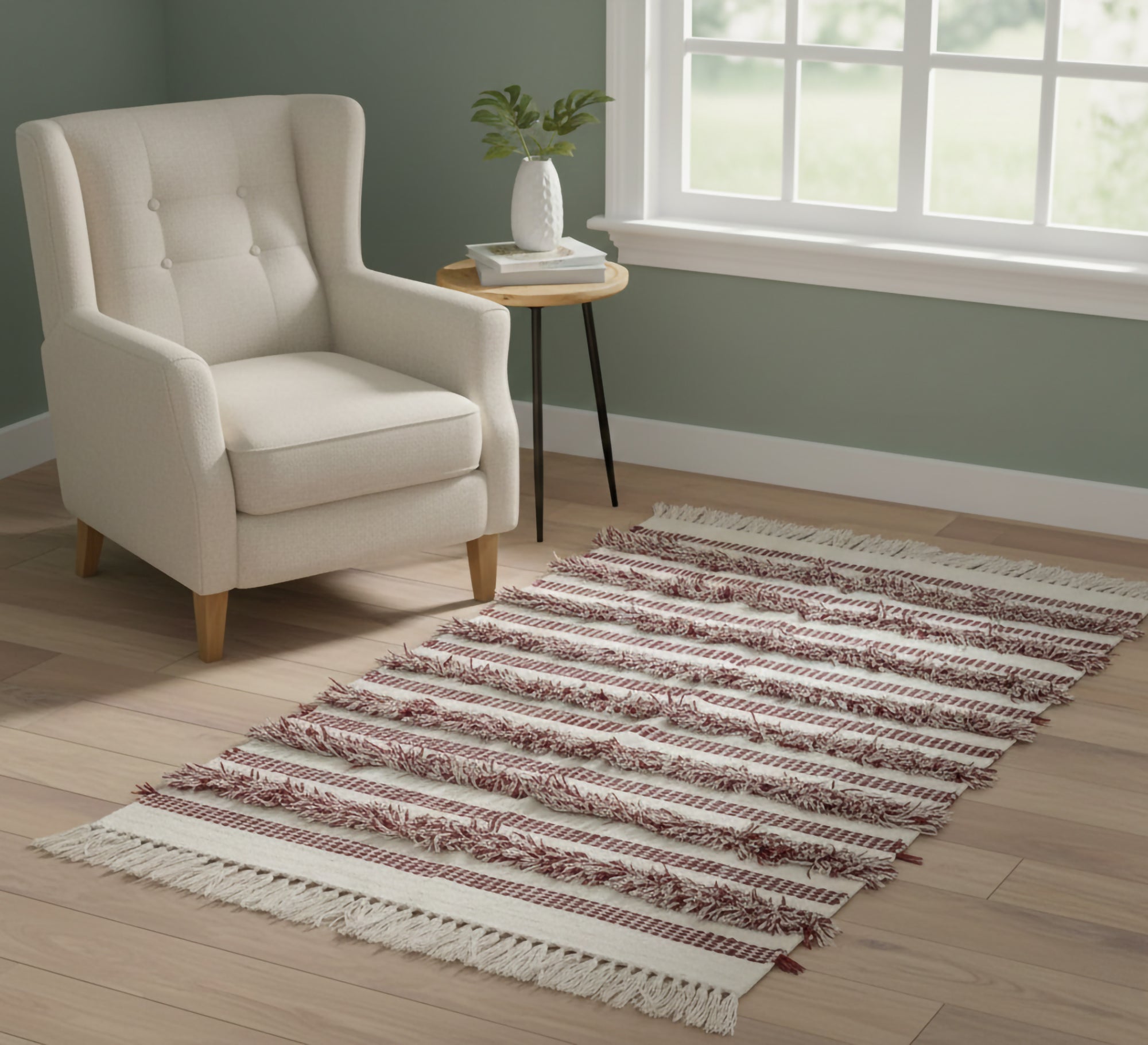 Bohemian striped rug with a textured pattern and fringes - Vitrine Furniture - Accessories