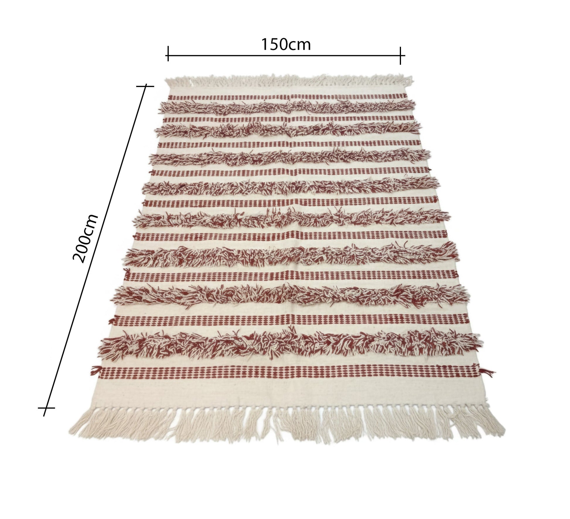 Bohemian striped rug with a textured pattern and fringes - Vitrine Furniture - Accessories