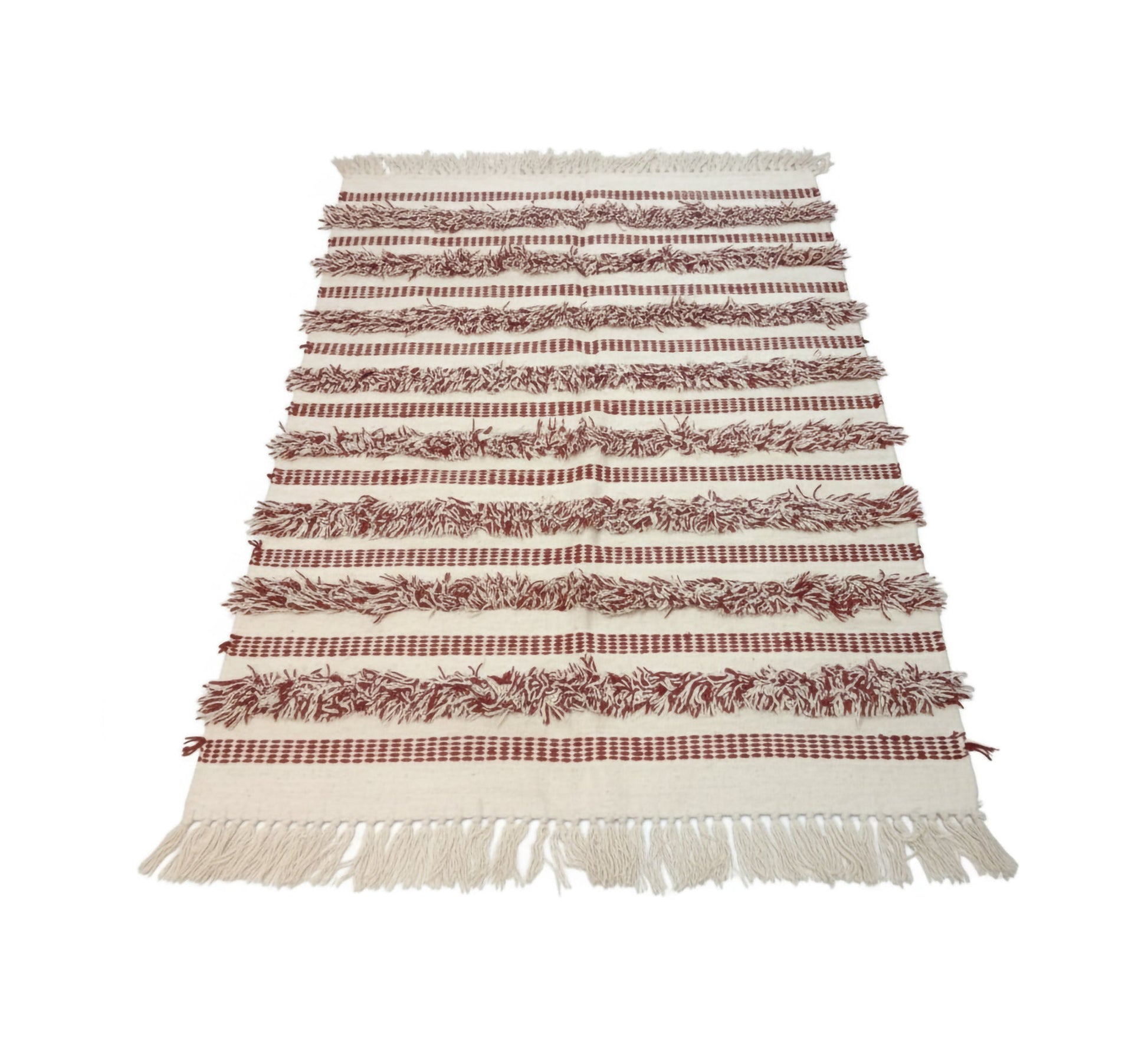 Bohemian striped rug with a textured pattern and fringes - Vitrine Furniture - Accessories