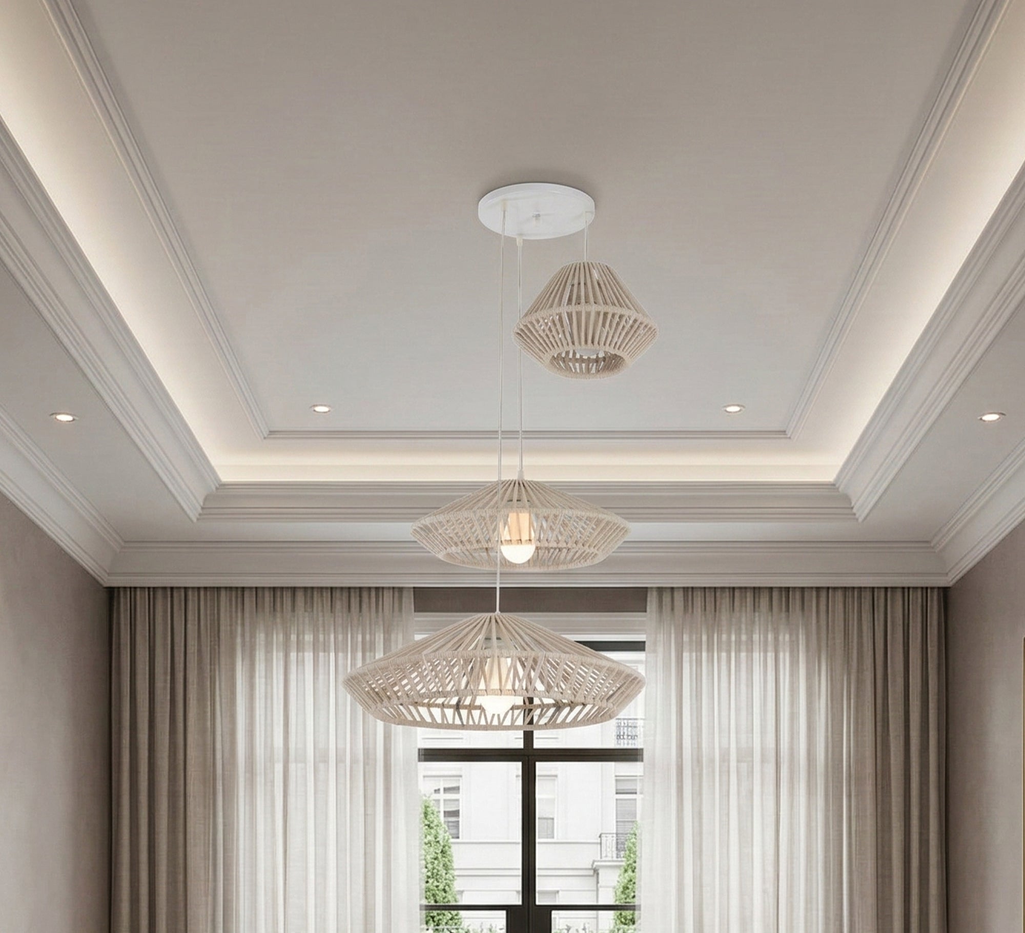 Bohemian triple chandelier with a conical design - Vitrine Furniture - Ceiling lights