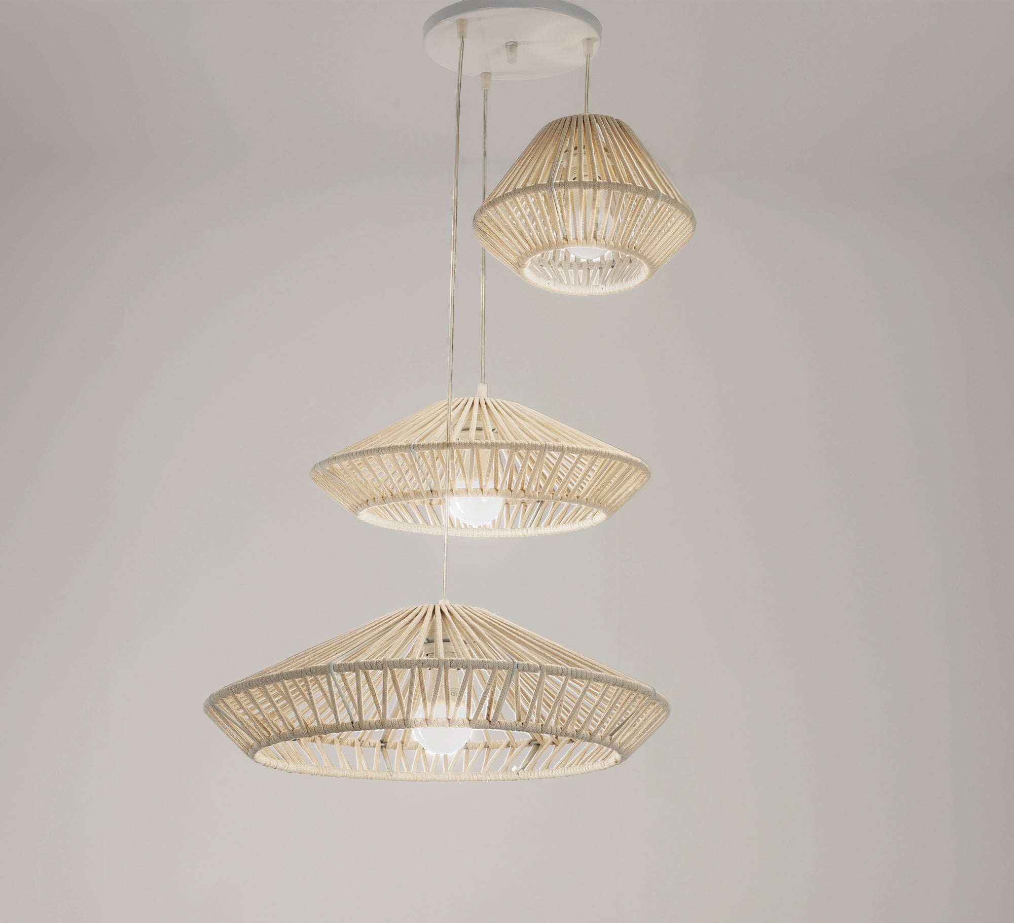Bohemian triple chandelier with a conical design - Vitrine Furniture - Ceiling lights