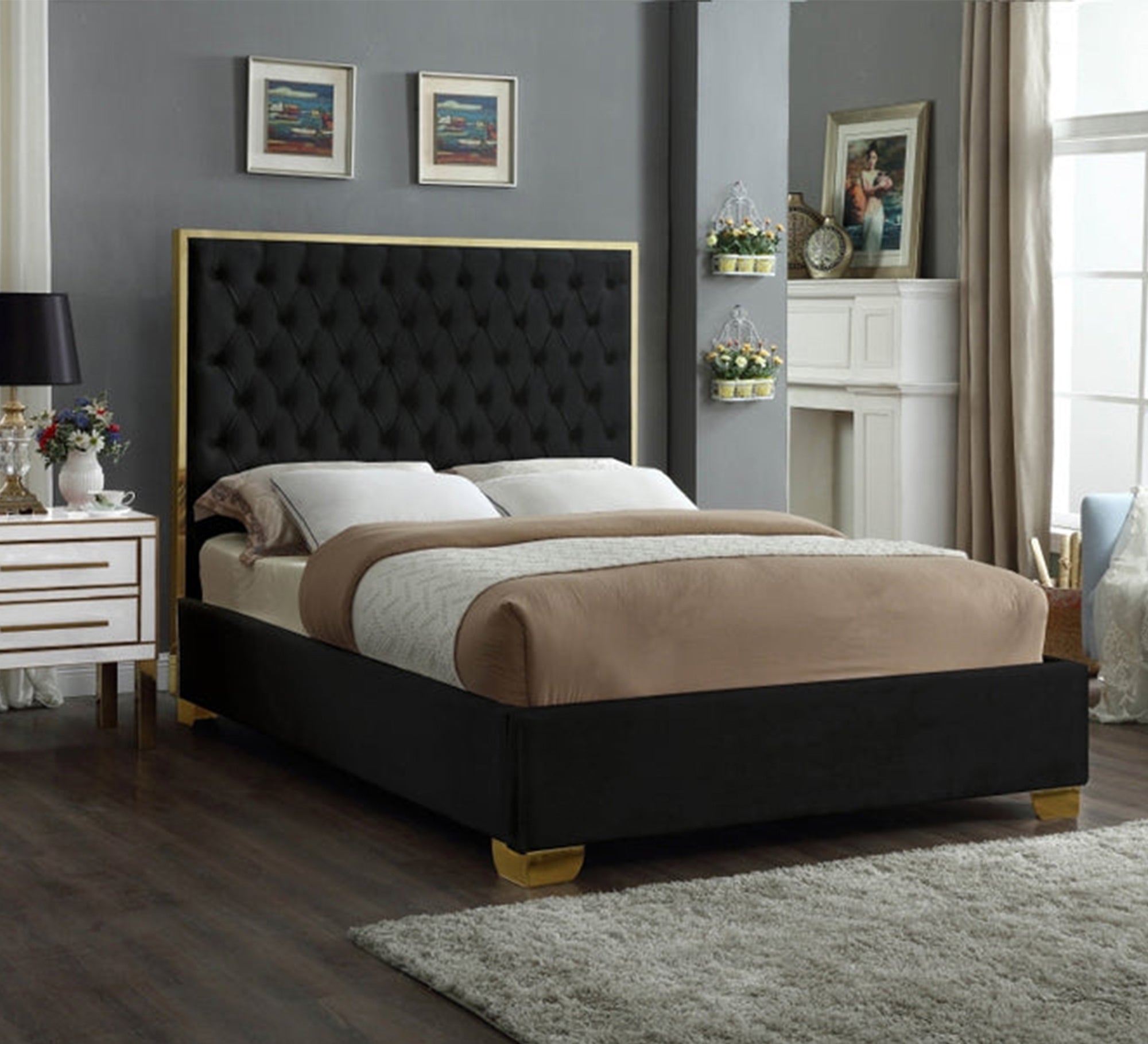 Bold black upholstery bed - Vitrine Furniture - Furniture