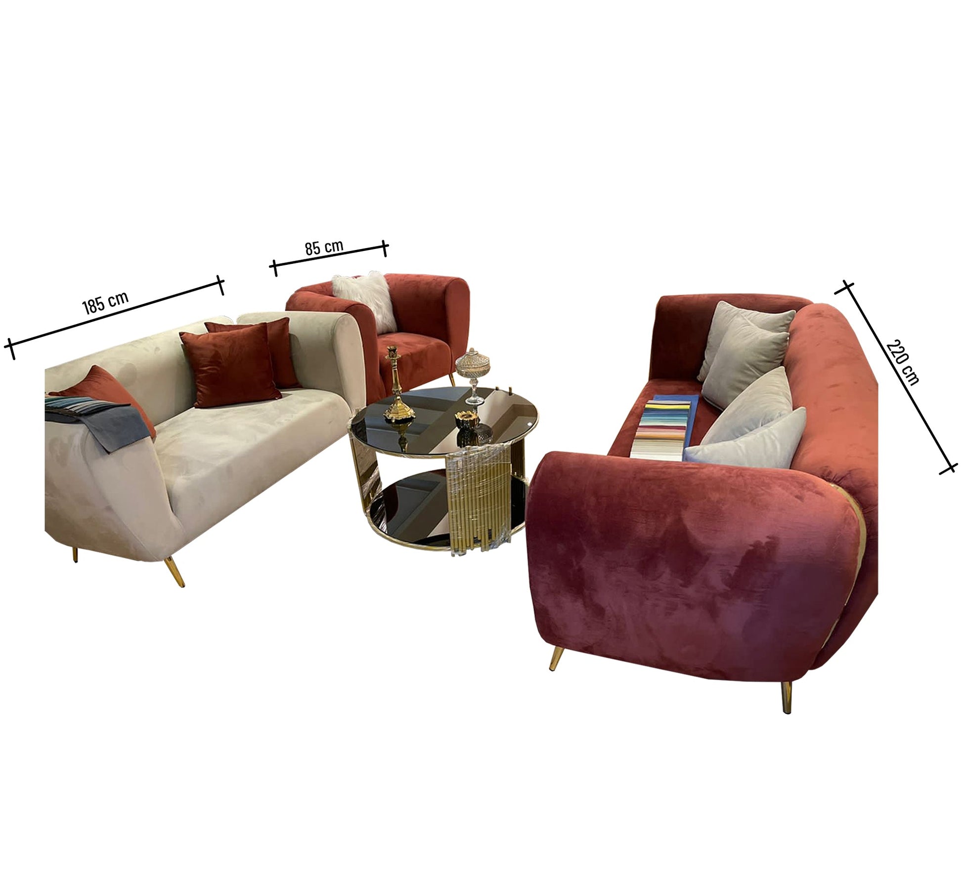 Brick * Beige Living Room Puffed Armrests - Vitrine Furniture - Living room sets