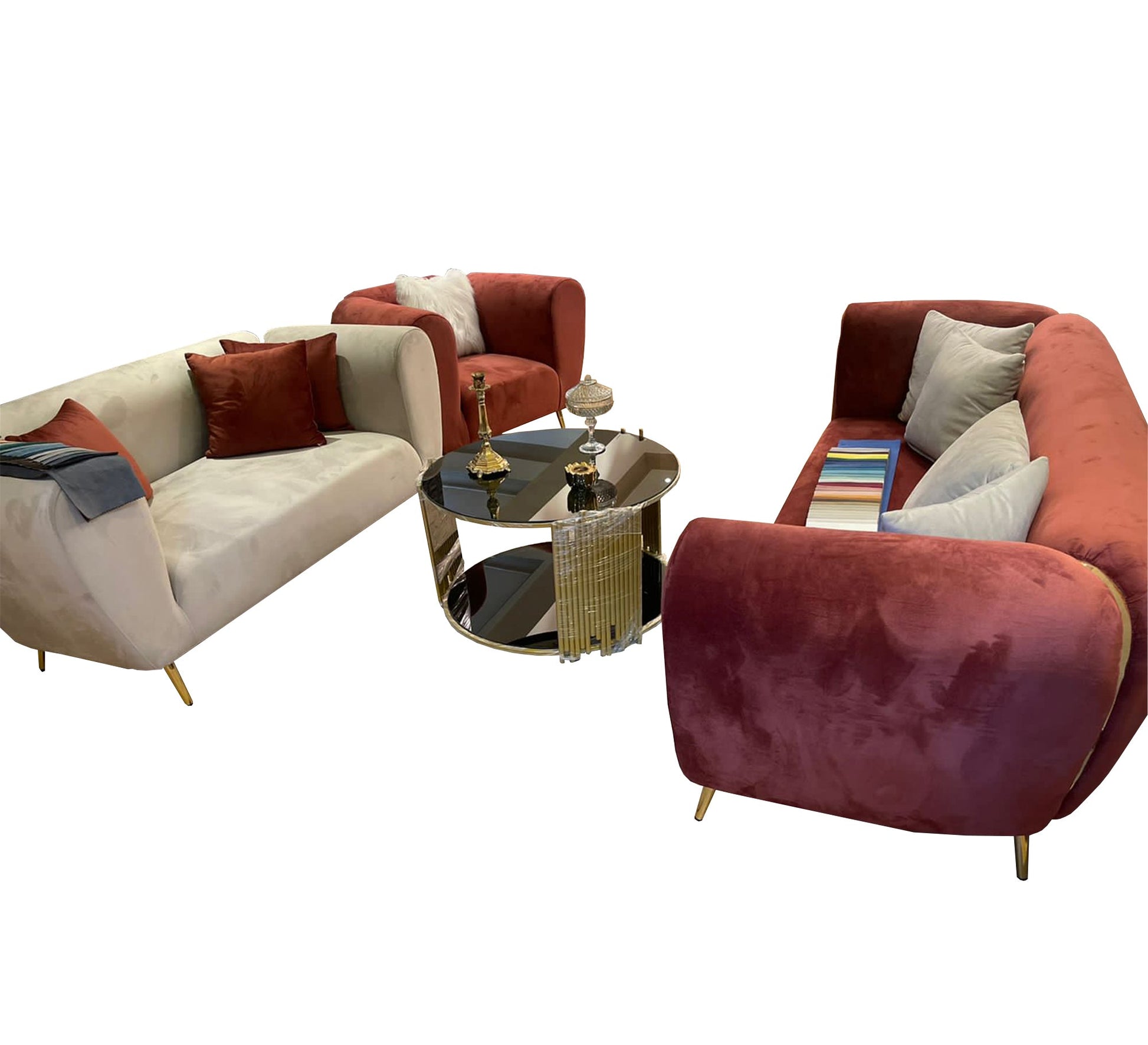 Brick * Beige Living Room Puffed Armrests - Vitrine Furniture - Living room sets