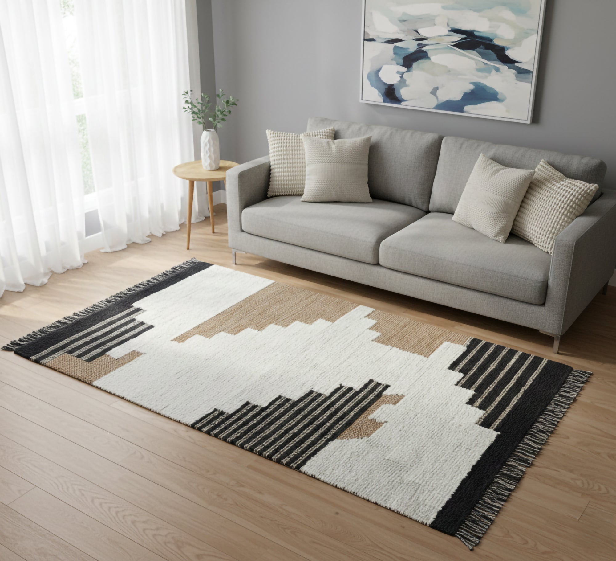Brown and gray wool stripes rug - Vitrine Furniture - Accessories