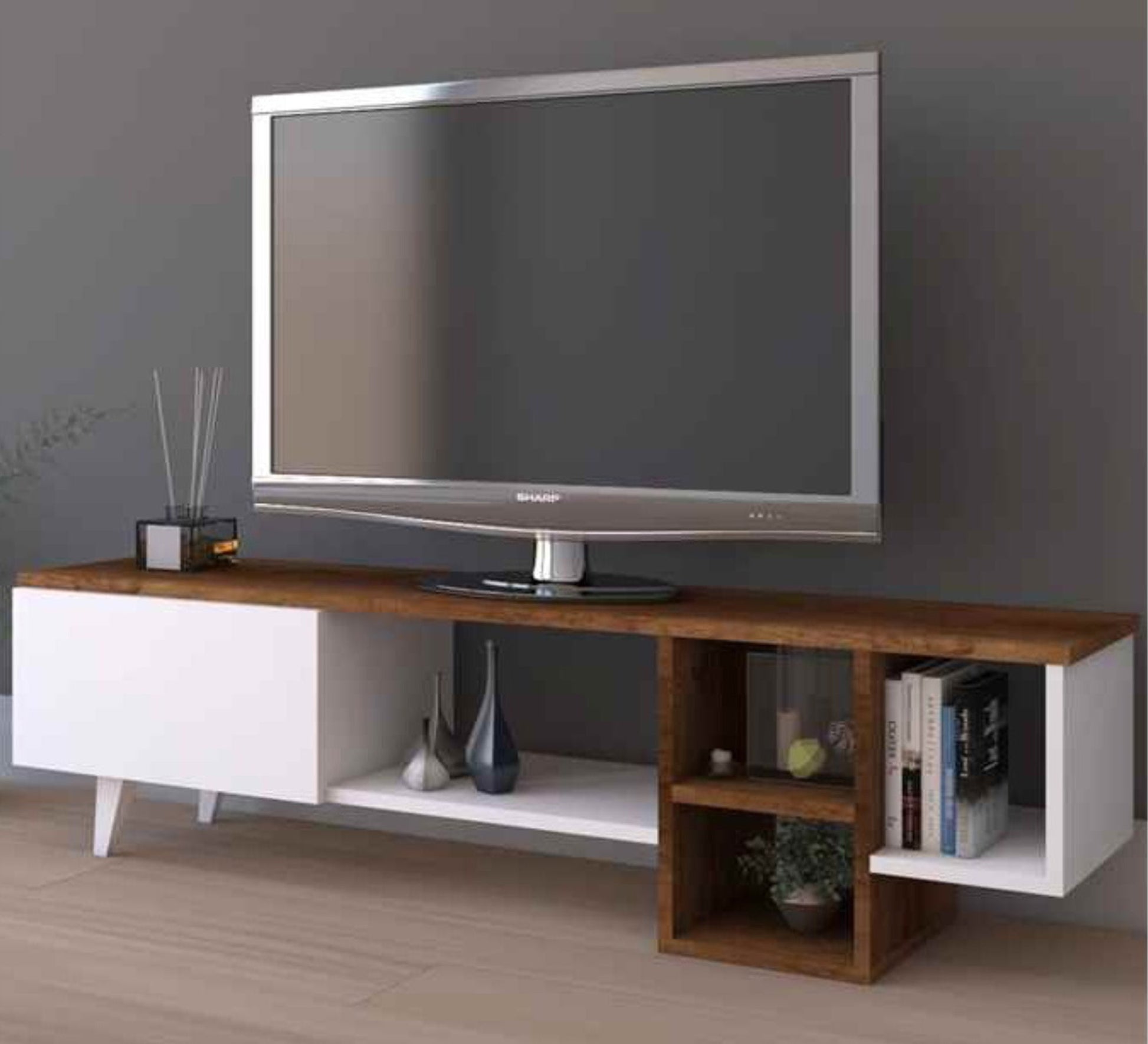 Brown and white TV cabinet - Vitrine Furniture - Furniture