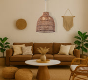 Brown bamboo half - cylinder pendant light - Vitrine Furniture - Lighting