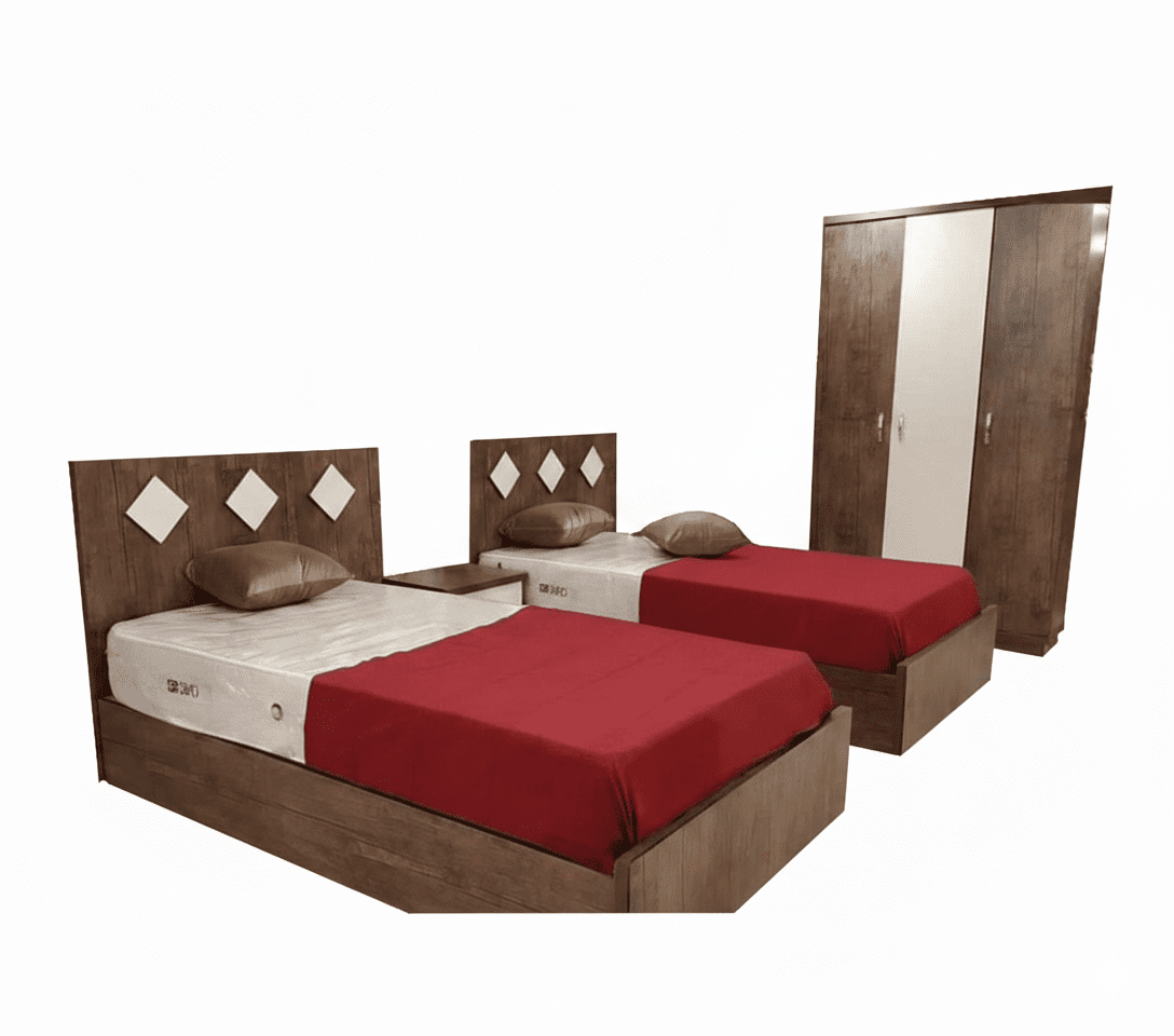 Brown bedroom with two beds - Vitrine Furniture - Bed Sets