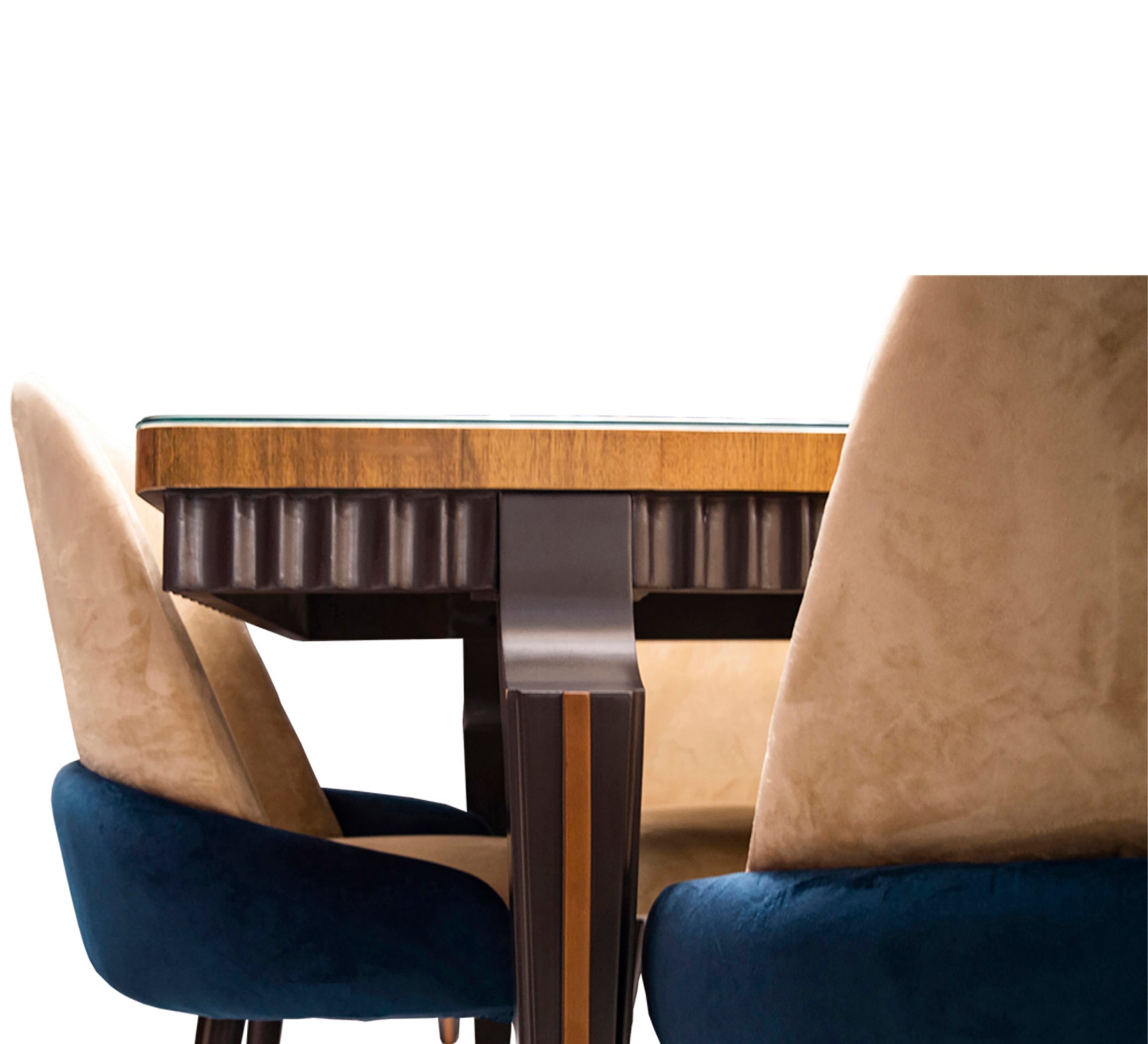 Brown dining room with a semi - circular buffet mirror - Vitrine Furniture - Sets