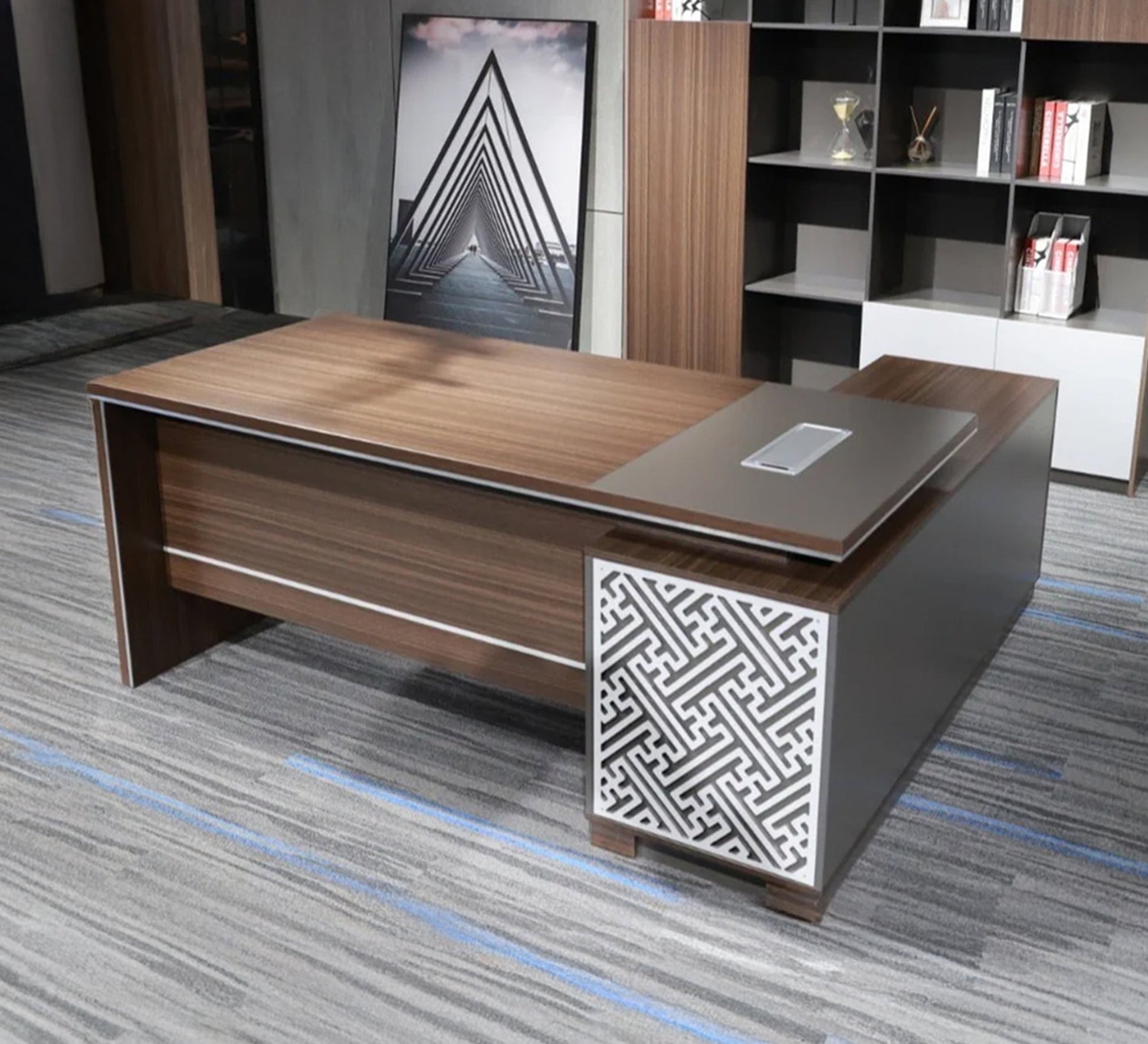 Brown Executive Desk with Openwork Arabesque Front - Vitrine Furniture - Furniture