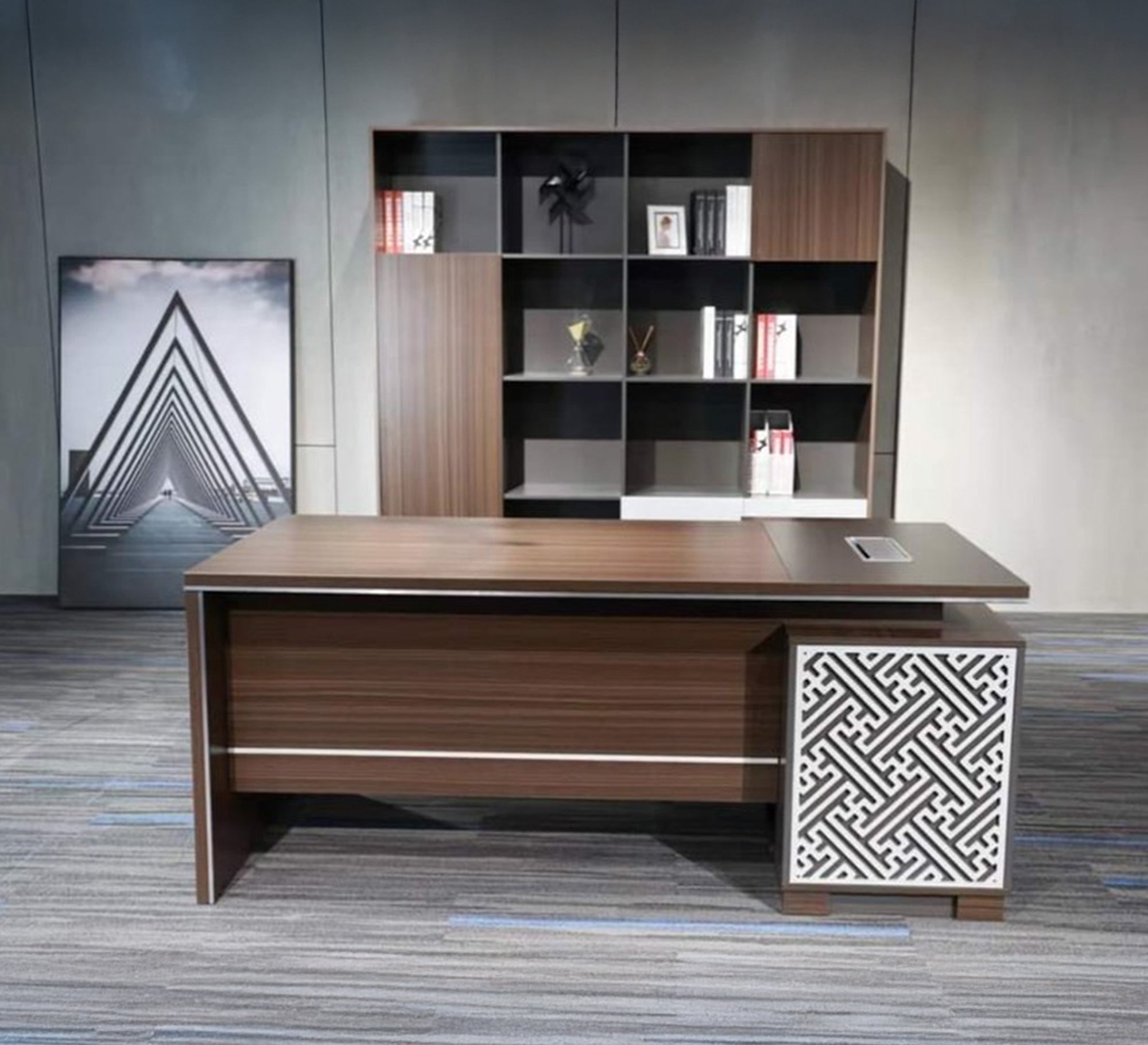 Brown Executive Desk with Openwork Arabesque Front - Vitrine Furniture - Furniture