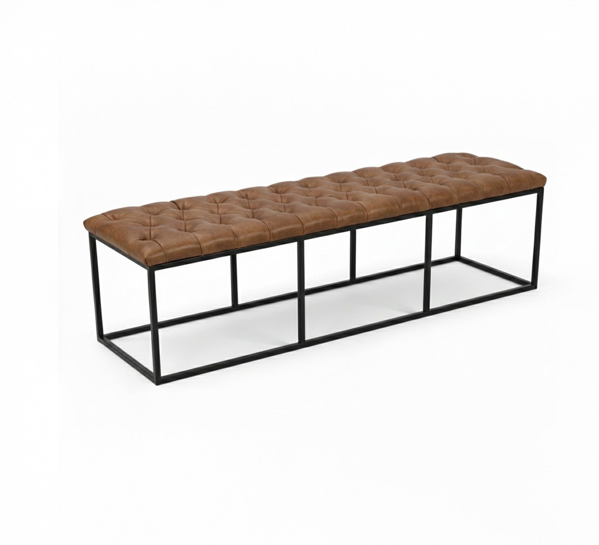 Brown leather quilted bench - Vitrine Furniture - Furniture
