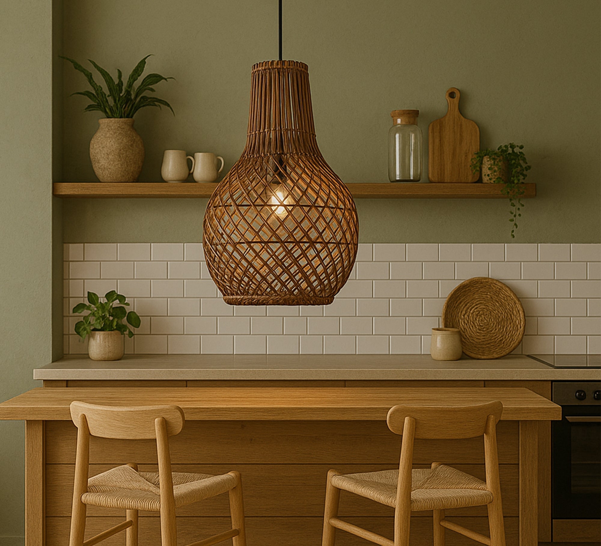Brown pear bamboo pendant light - Vitrine Furniture - Lighting