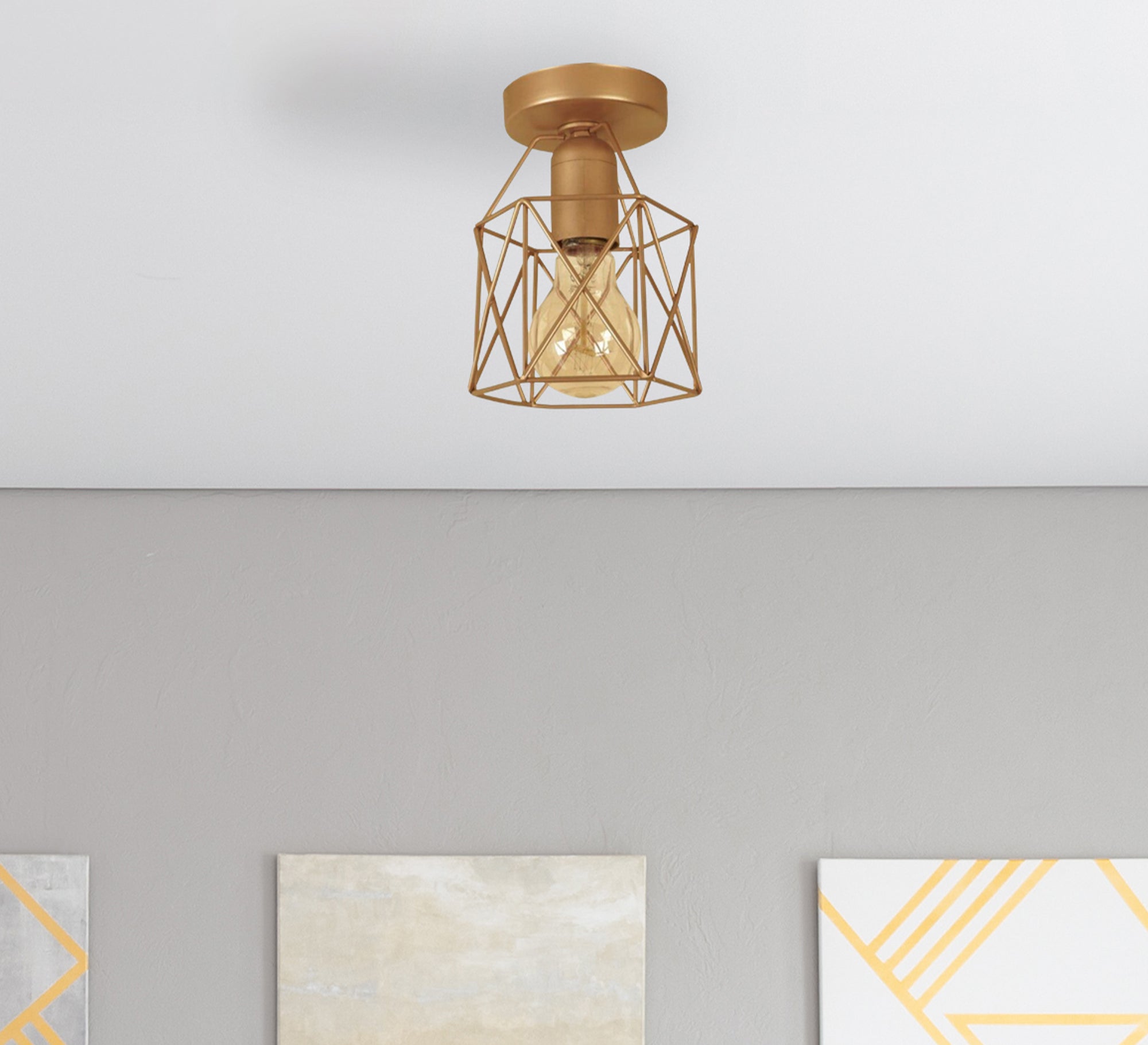 Brown polygonal cage ceiling lamp - Vitrine Furniture - Lighting