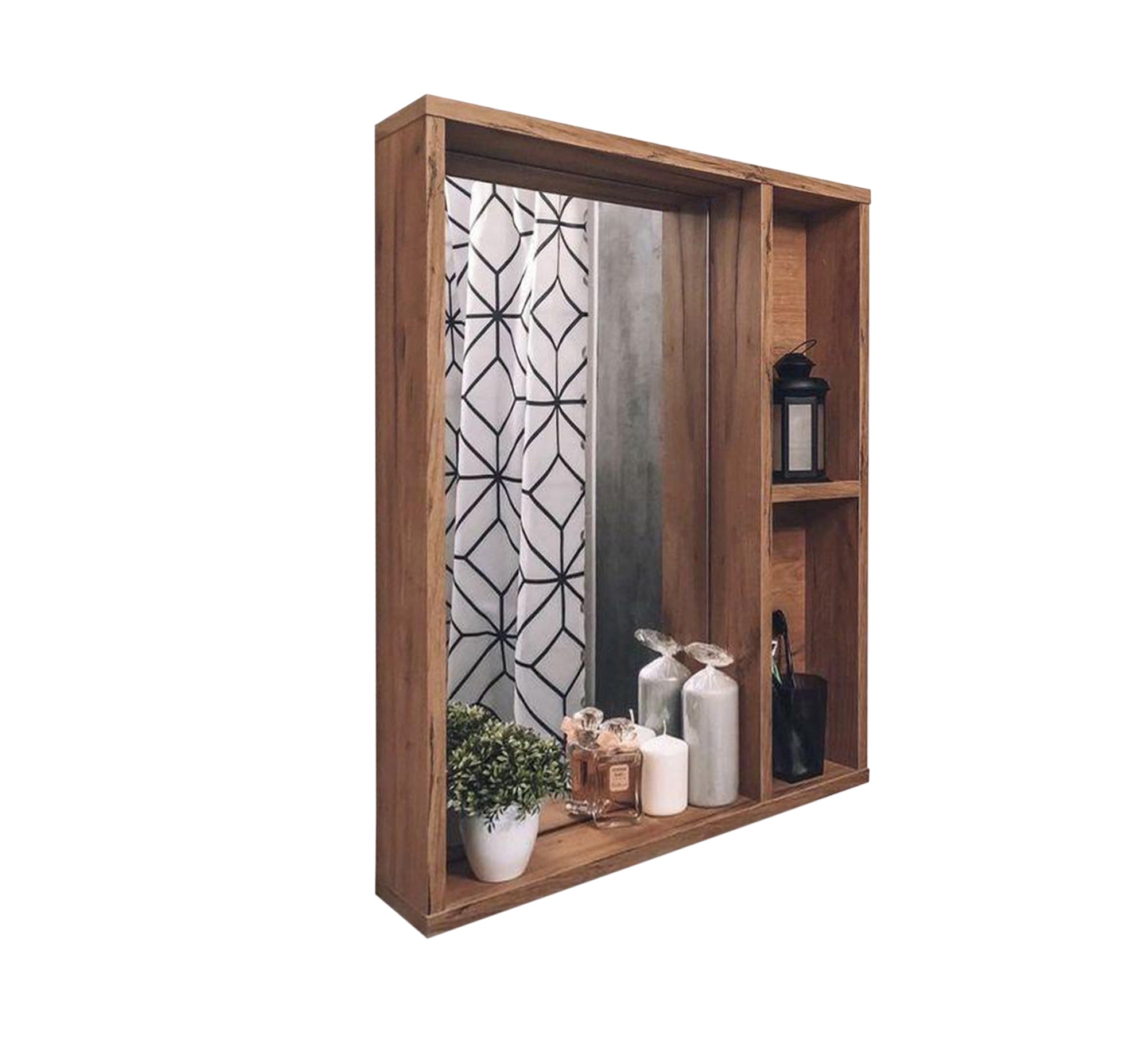 Brown Rectangular Bathroom Mirror with Side Shelves - Vitrine Furniture - Décor