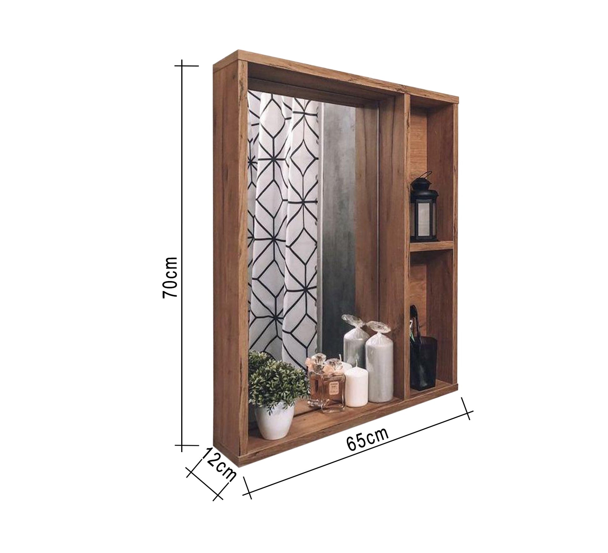 Brown Rectangular Bathroom Mirror with Side Shelves - Vitrine Furniture - Décor