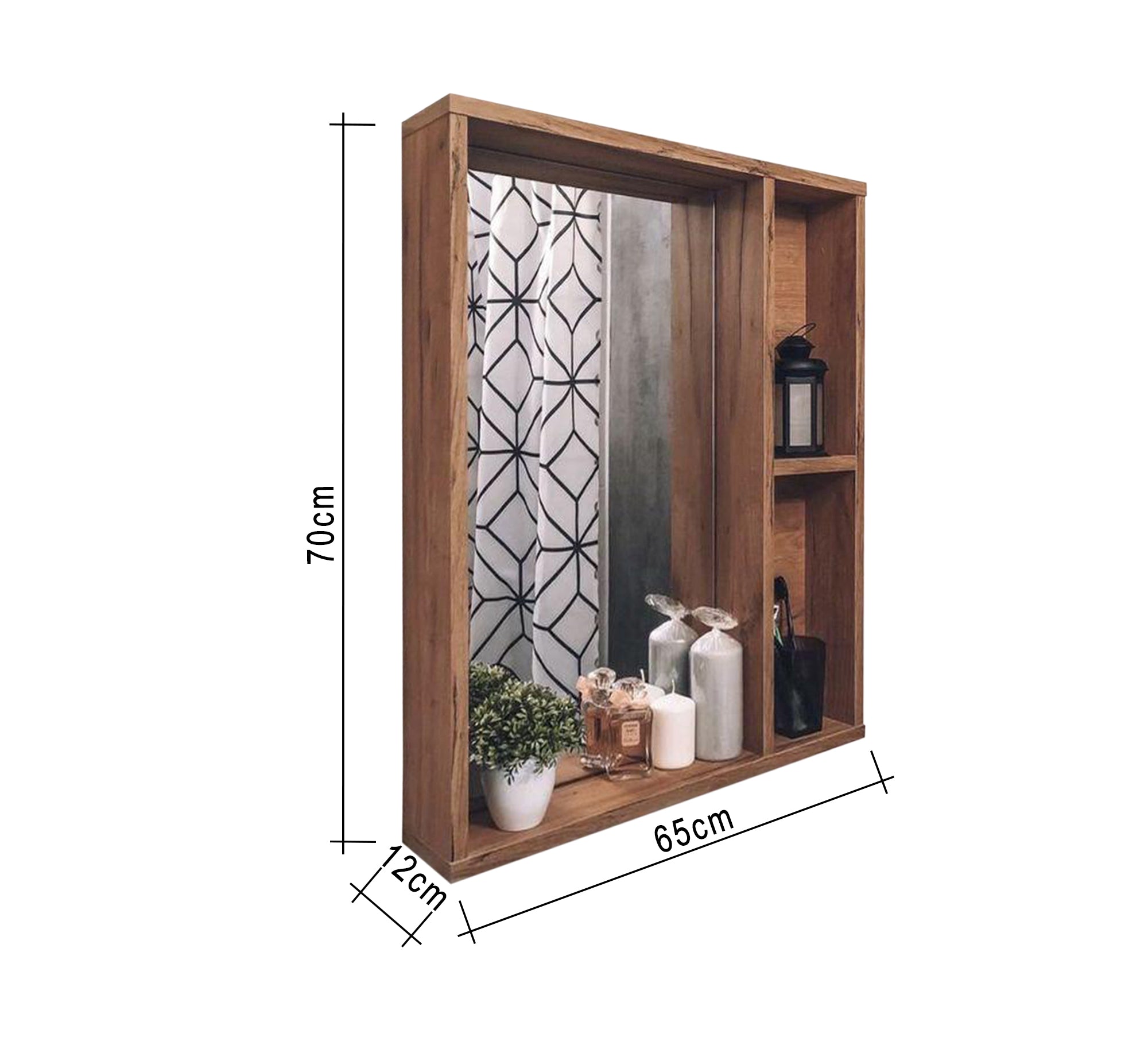 Brown Rectangular Bathroom Mirror with Side Shelves - Vitrine Furniture - Décor
