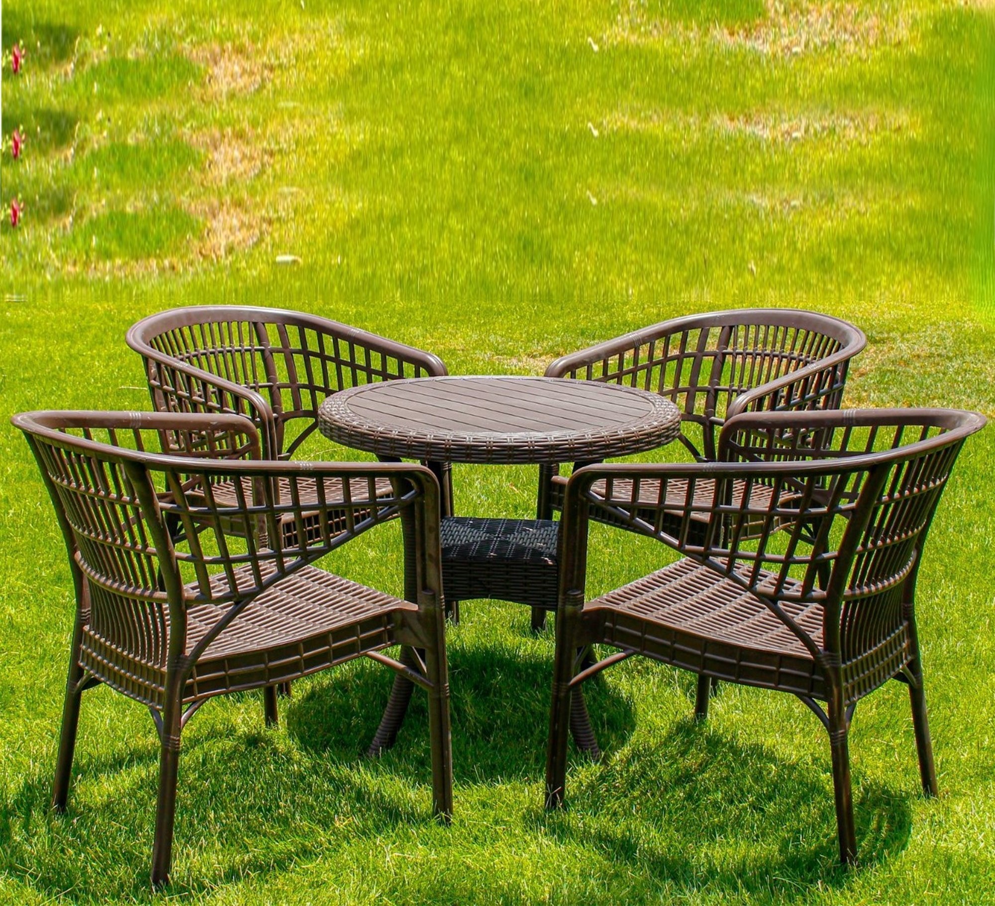 Brown, round, elegant, comfortable, outdoor patio set - Vitrine Furniture - Outdoor Products