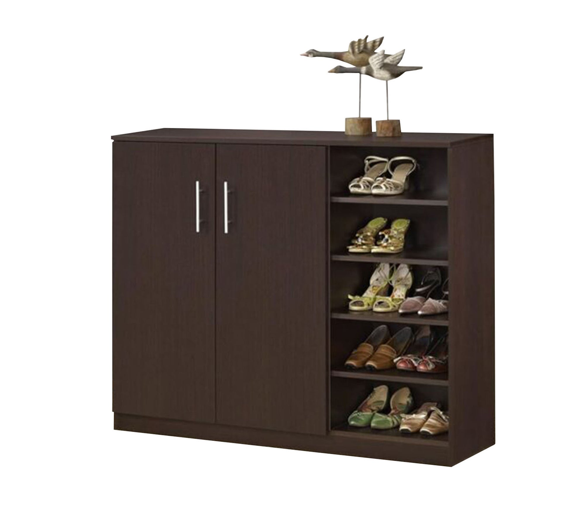 Brown shoe rack with two doors and open shelves - Vitrine Furniture - Furniture