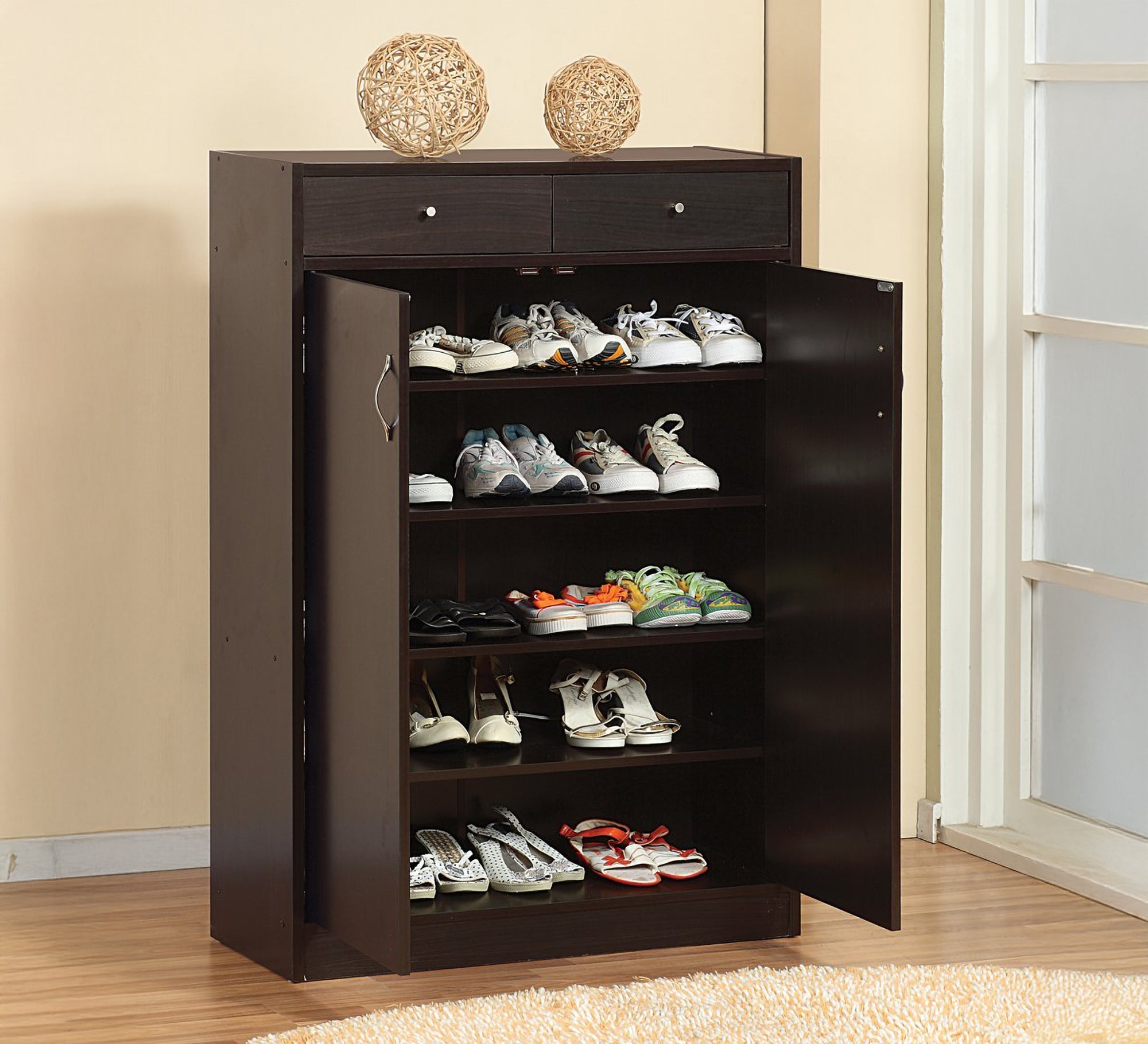 Brown Shoe rack with two drawers and two shelves - Vitrine Furniture - Furniture