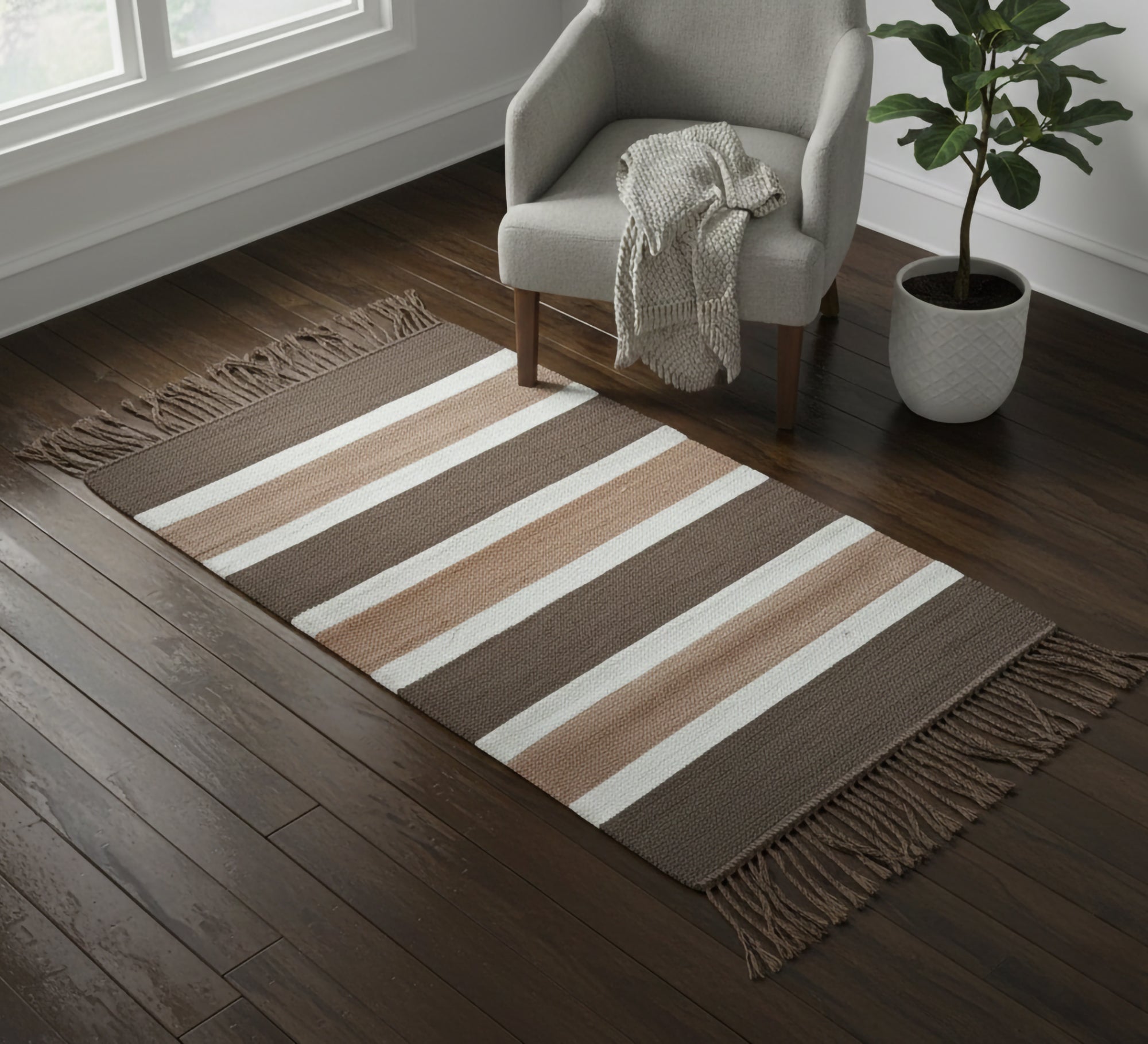 Brown striped rug in strong earth tones - Vitrine Furniture - Accessories