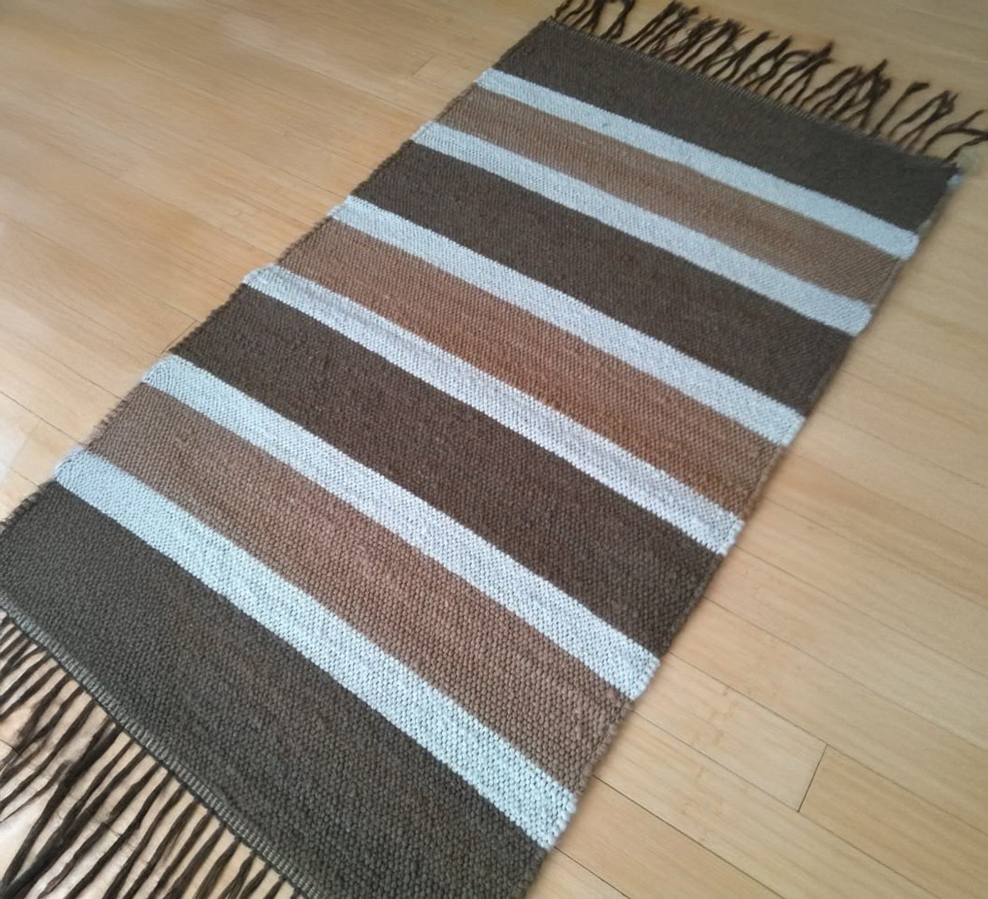 Brown striped rug in strong earth tones - Vitrine Furniture - Accessories