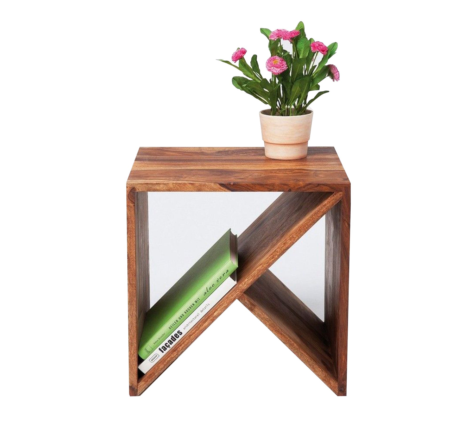 Brown wood side table with a sloping shelf - Vitrine Furniture - Furniture