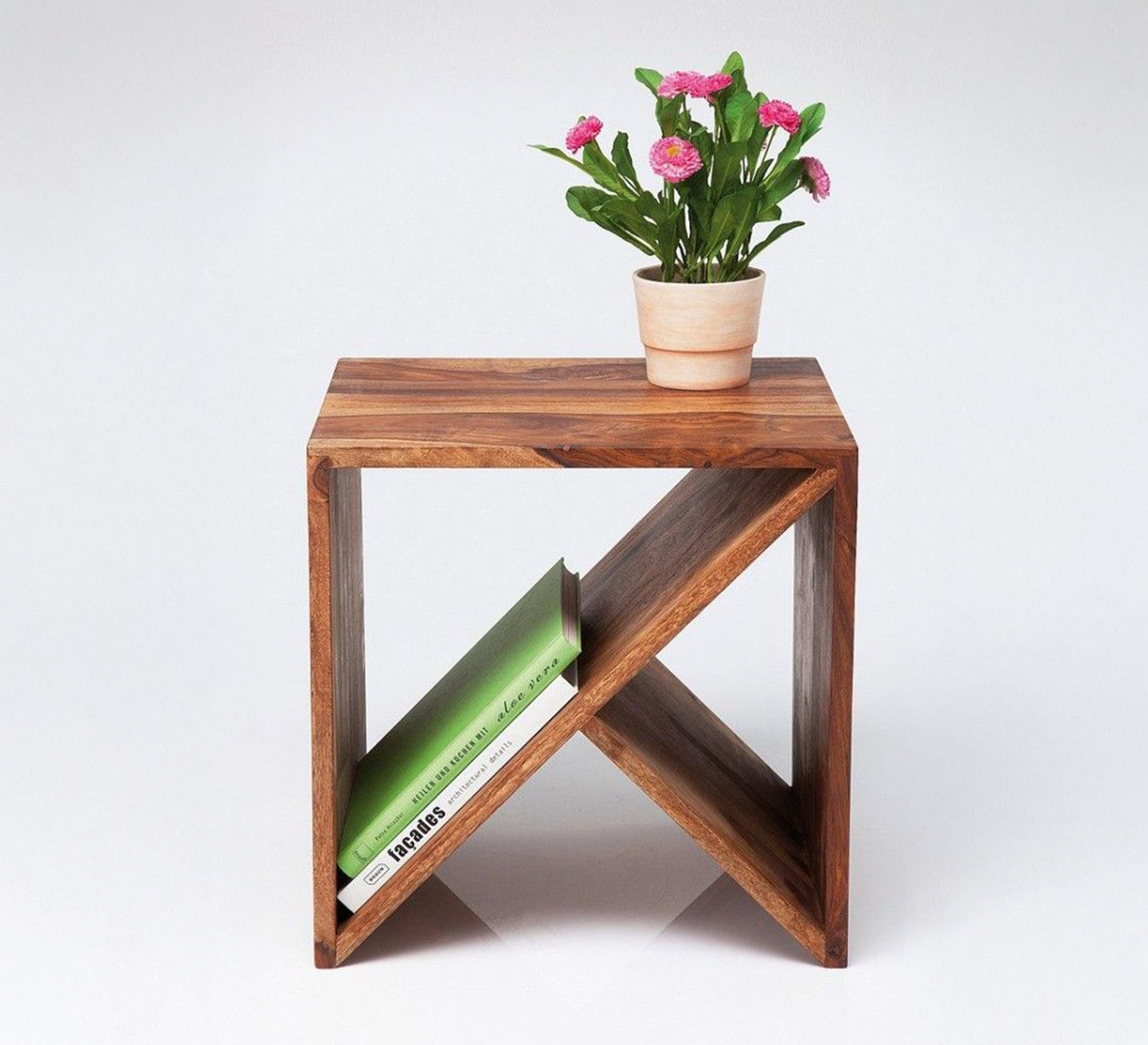 Brown wood side table with a sloping shelf - Vitrine Furniture - Furniture