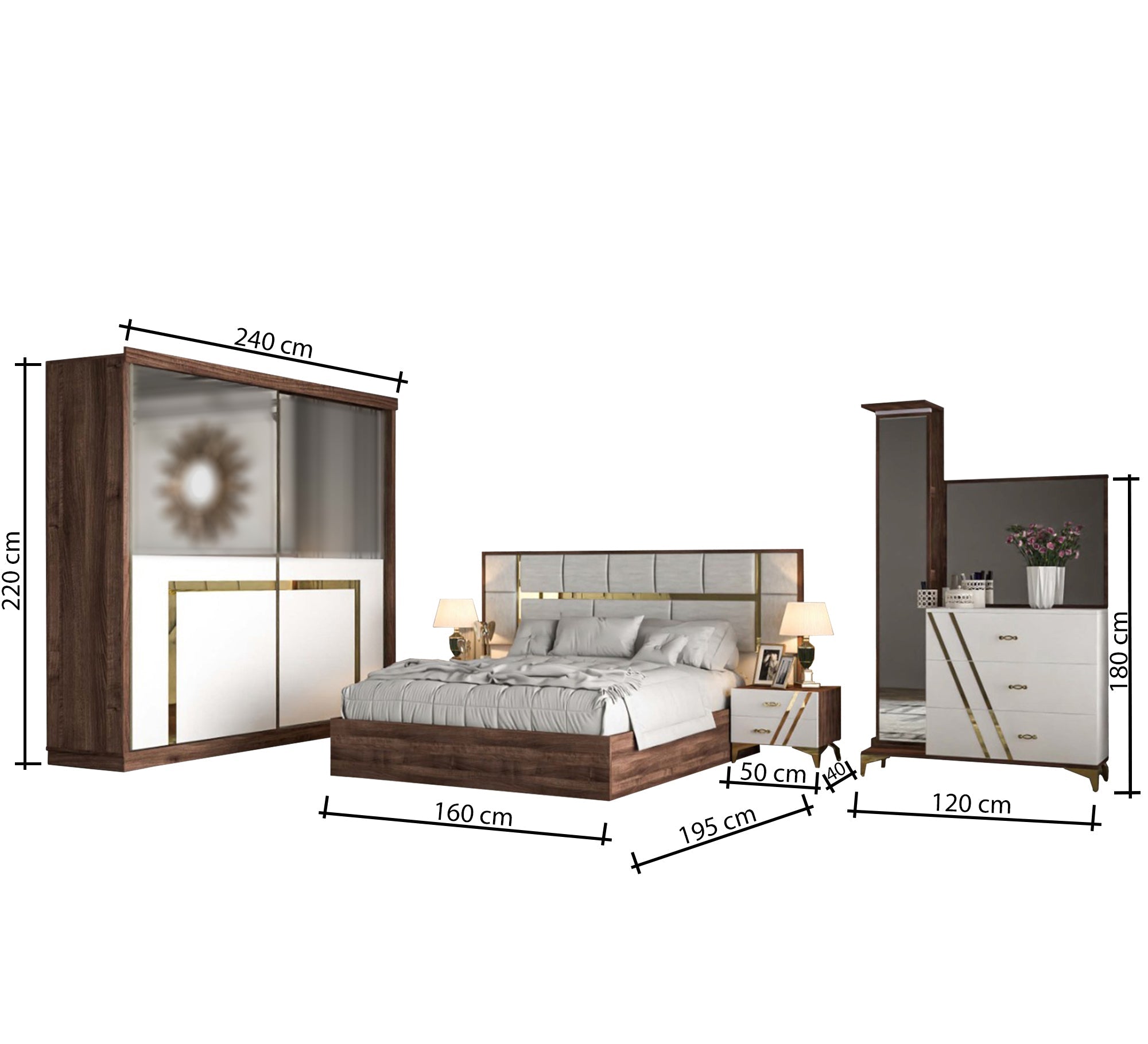 Brown wood, white La Vista bedroom - Vitrine Furniture - Bed Sets