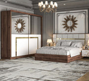 Brown wood, white La Vista bedroom - Vitrine Furniture - Bed Sets