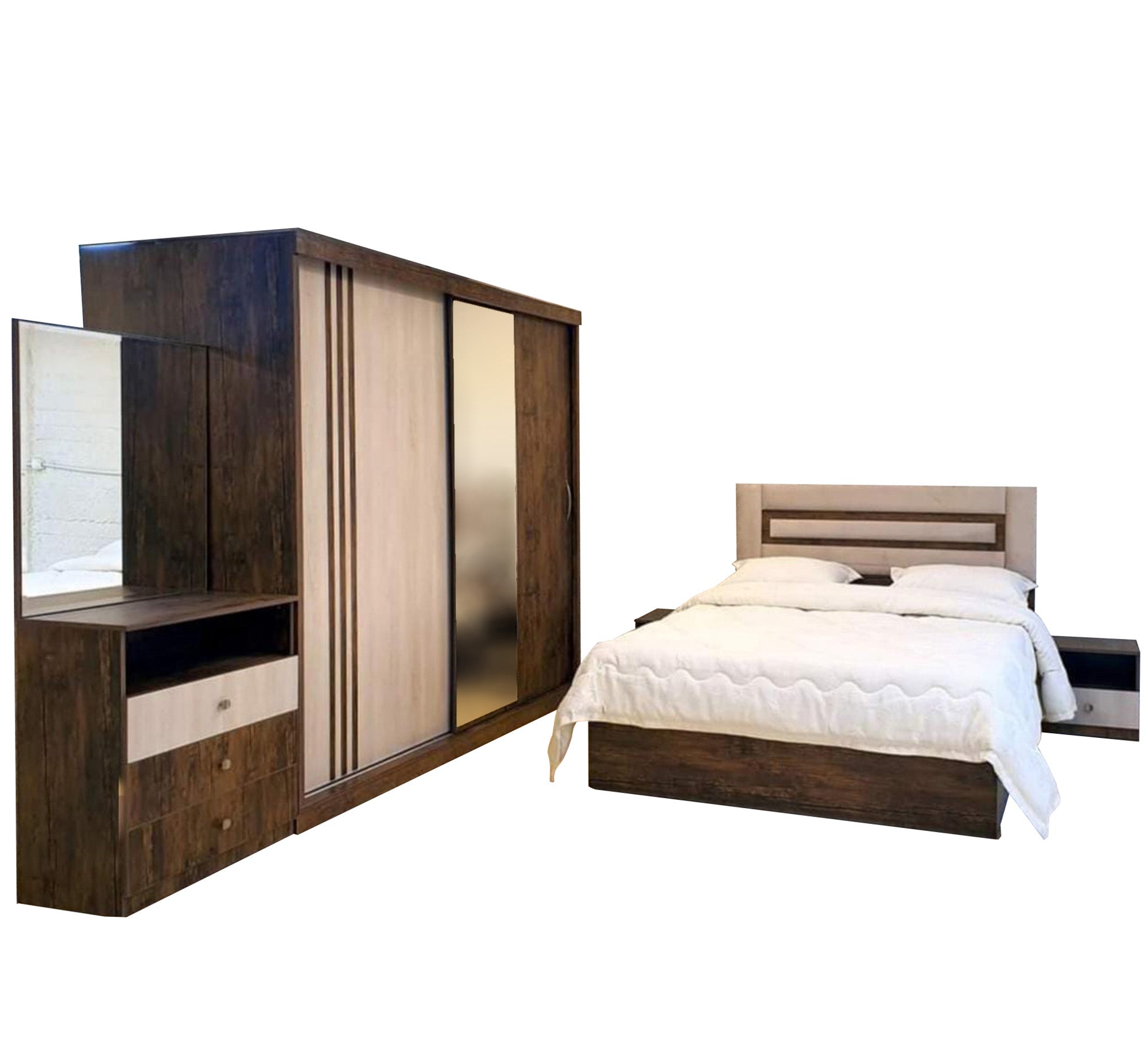 Brown wooden bedroom for young men - Vitrine Furniture - Bed Sets