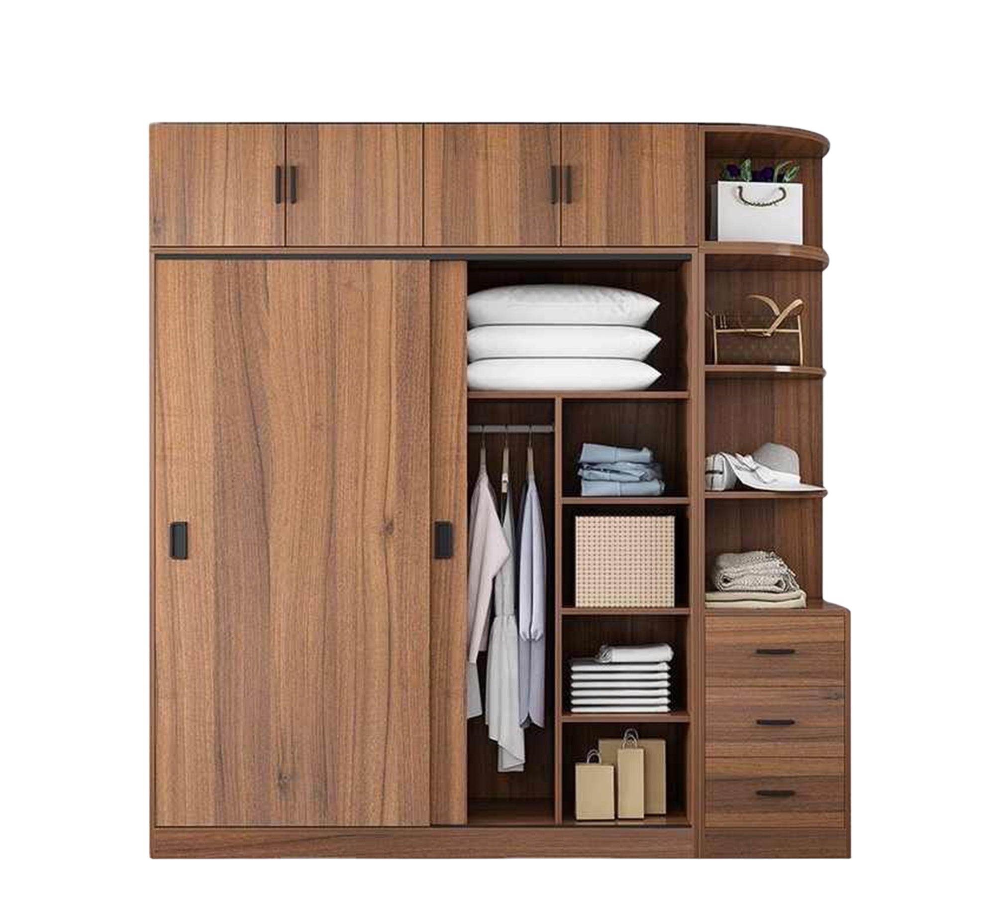 Brown Wooden Cupboard with External Shelves - Vitrine Furniture - Furniture