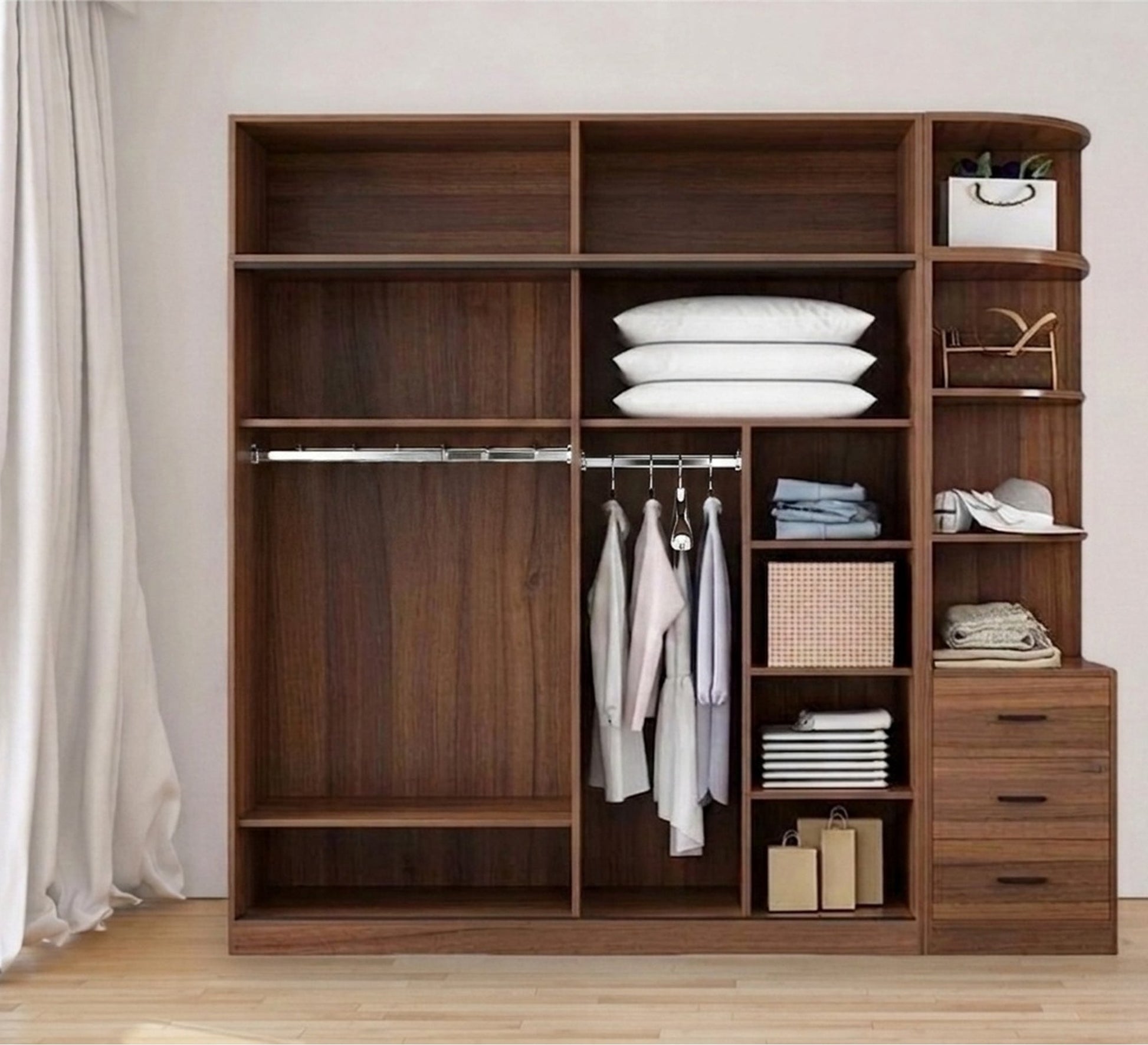 Brown Wooden Cupboard with External Shelves - Vitrine Furniture - Wardrobes